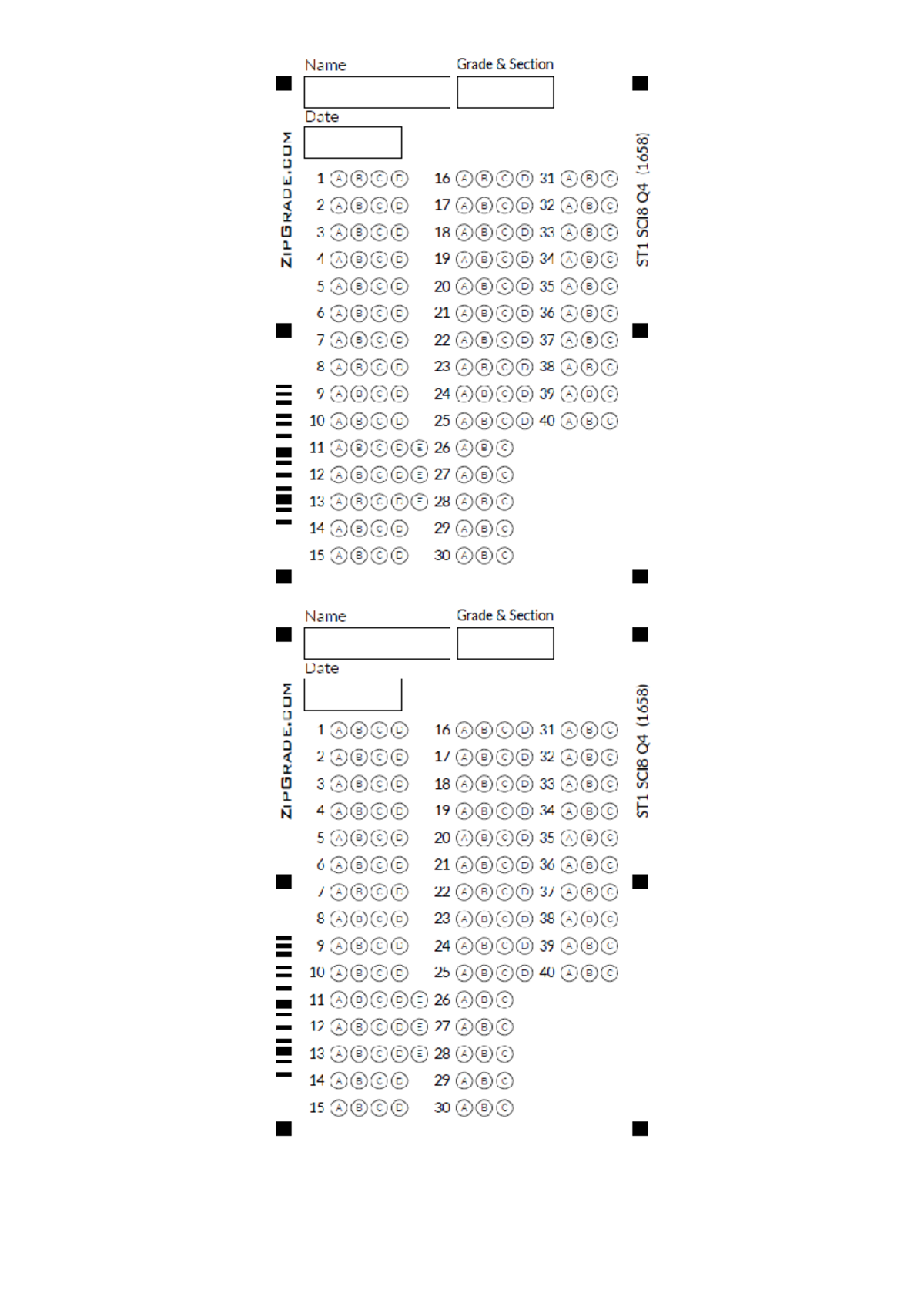 AS Q4 ST1 - answer sheet - Name Grade & Section Date 1 A B C D 16 A B C ...