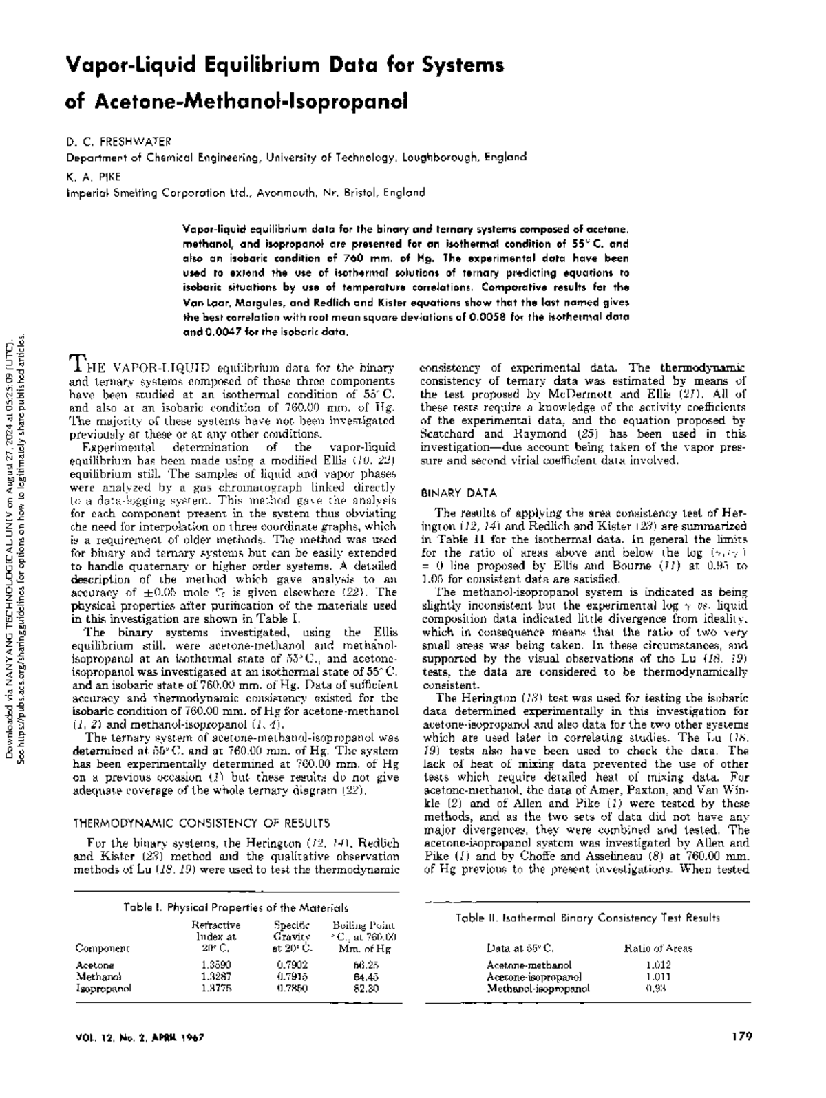 Freshwater pike 2002 vapor liquid equilibrium data for systems of ...