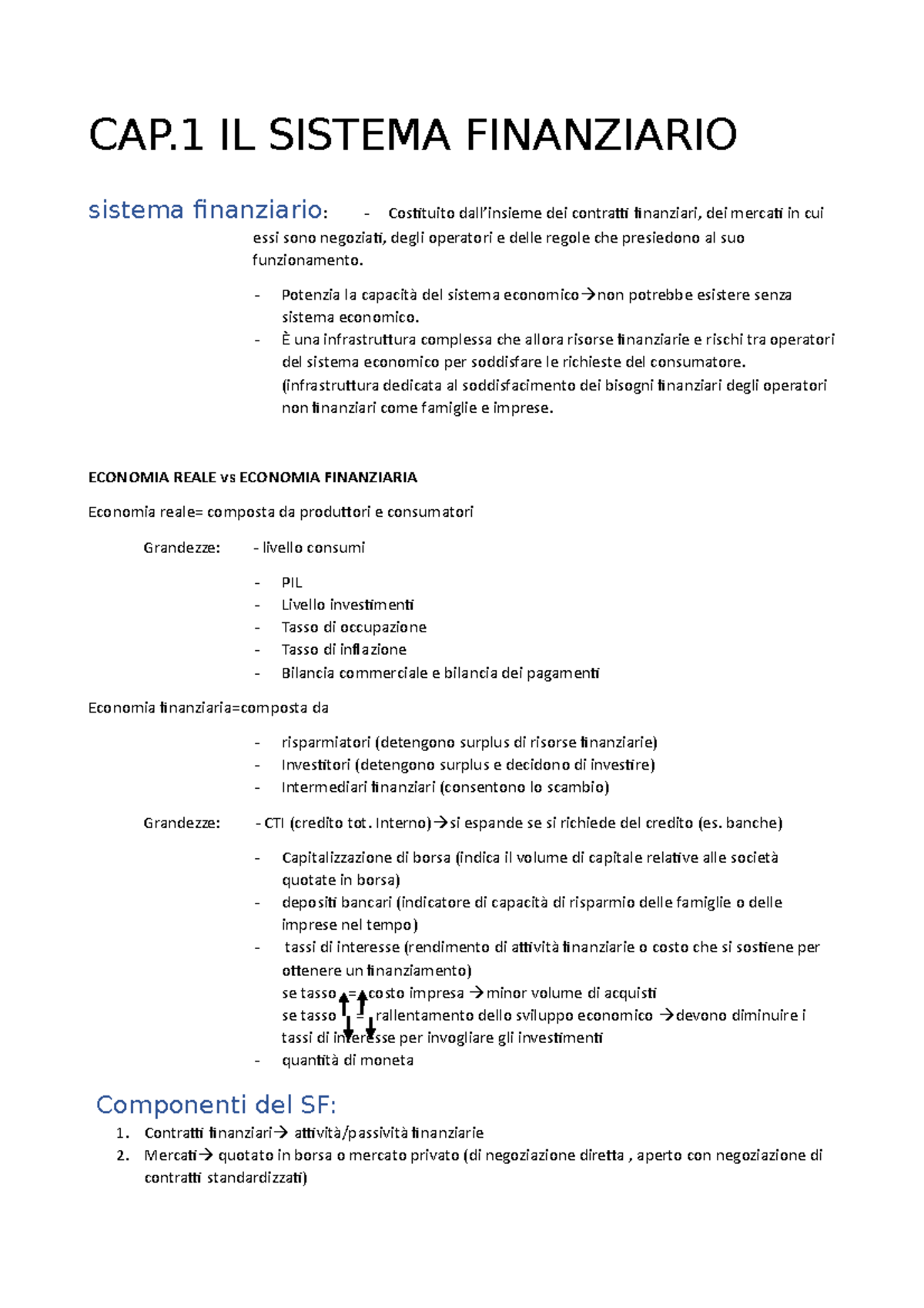 Il Sistema Finanziario Funzioni Mercati E Intermediari Riassunto EIF CAP 1 - riassunto primo capitolo libro il sistema finanziario