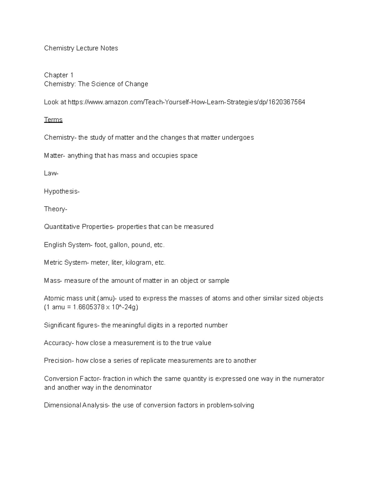 Chemistry Lecture Notes - Chemistry Lecture Notes Chapter 1 Chemistry ...