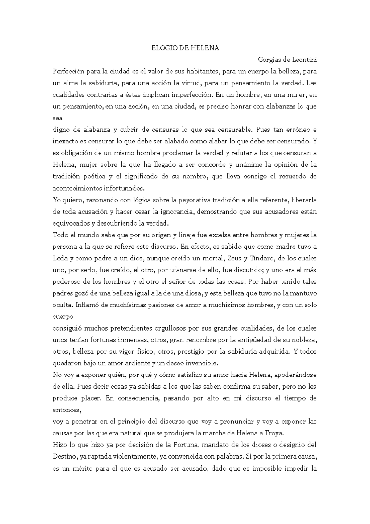 02 Gorgias Elogio De Helena ELOGIO DE HELENA Gorgias De Leontini
