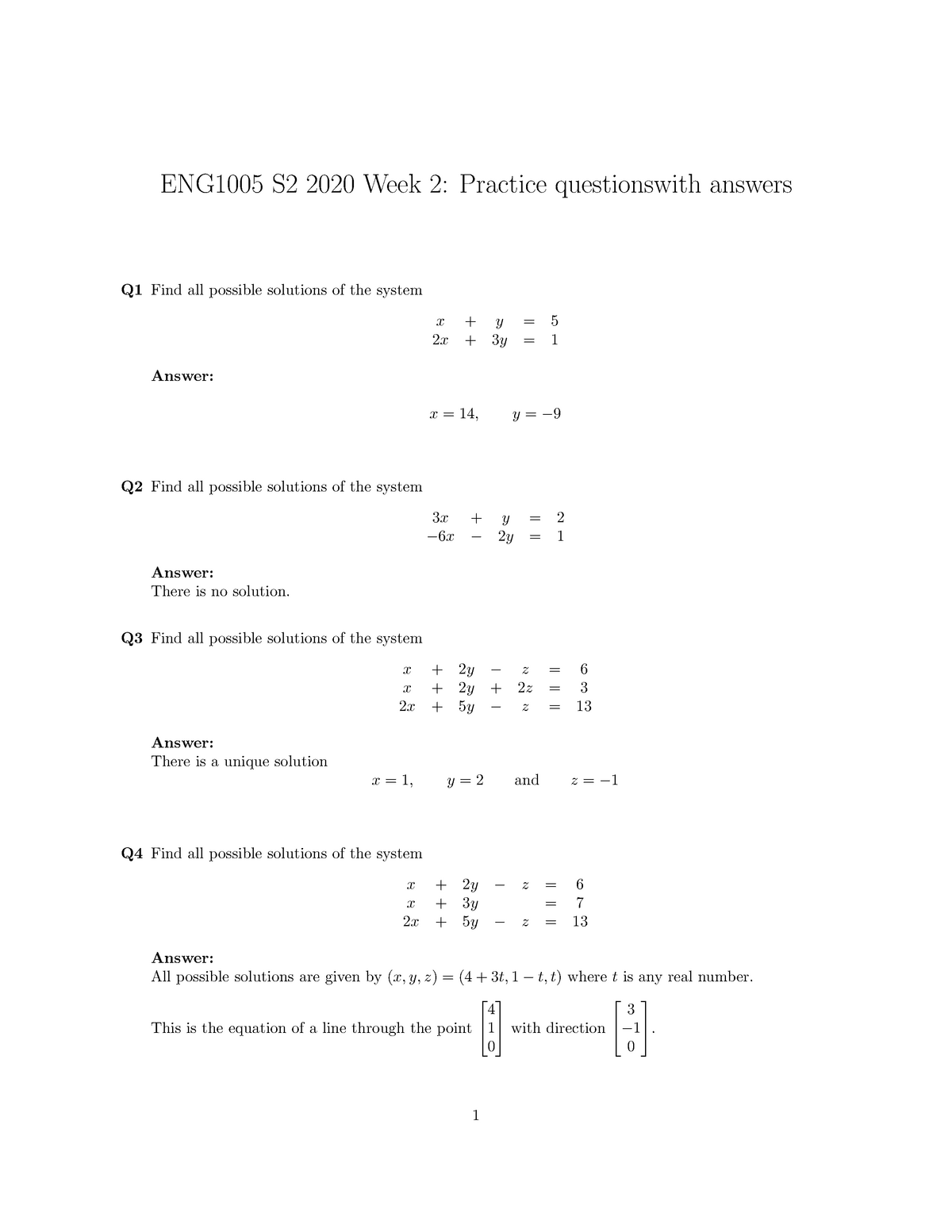 Week 2- Practice Questions With Answers - ENG1005 S2 2020 Week 2 ...