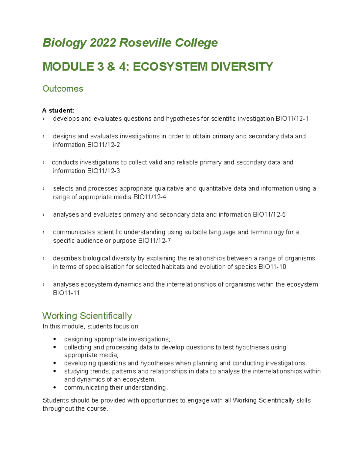 Module 3 4 Student Guide Concise version - Biology 2022 Roseville ...