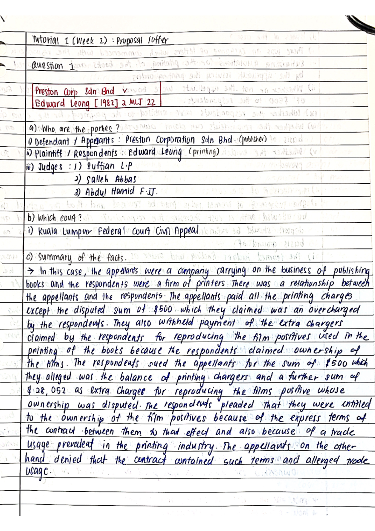 Tutorial 1 Answer - Contract Law I - Studocu