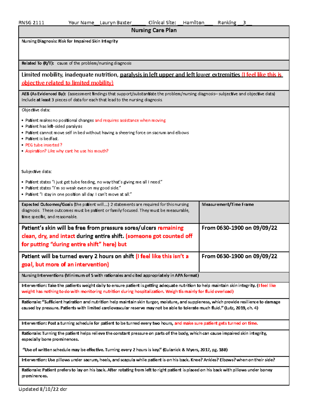 Care Plan Form adpie 3 - care plan - RNSG 2111 Your Name__Lauryn Baxter ...