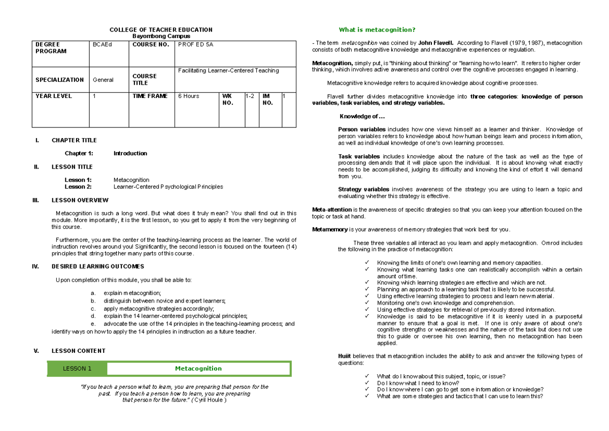 Edited PROF ED 5 - PROF ED 5 - COLLEGE OF TEACHER EDUCATION Bayombong ...