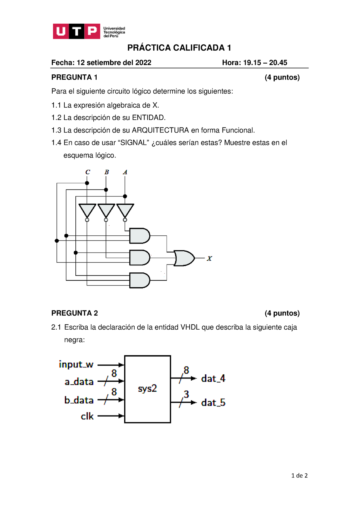 Pr Ctica Calificada Dise O Computacional De Pr Ctica Calificada Fecha Setiembre