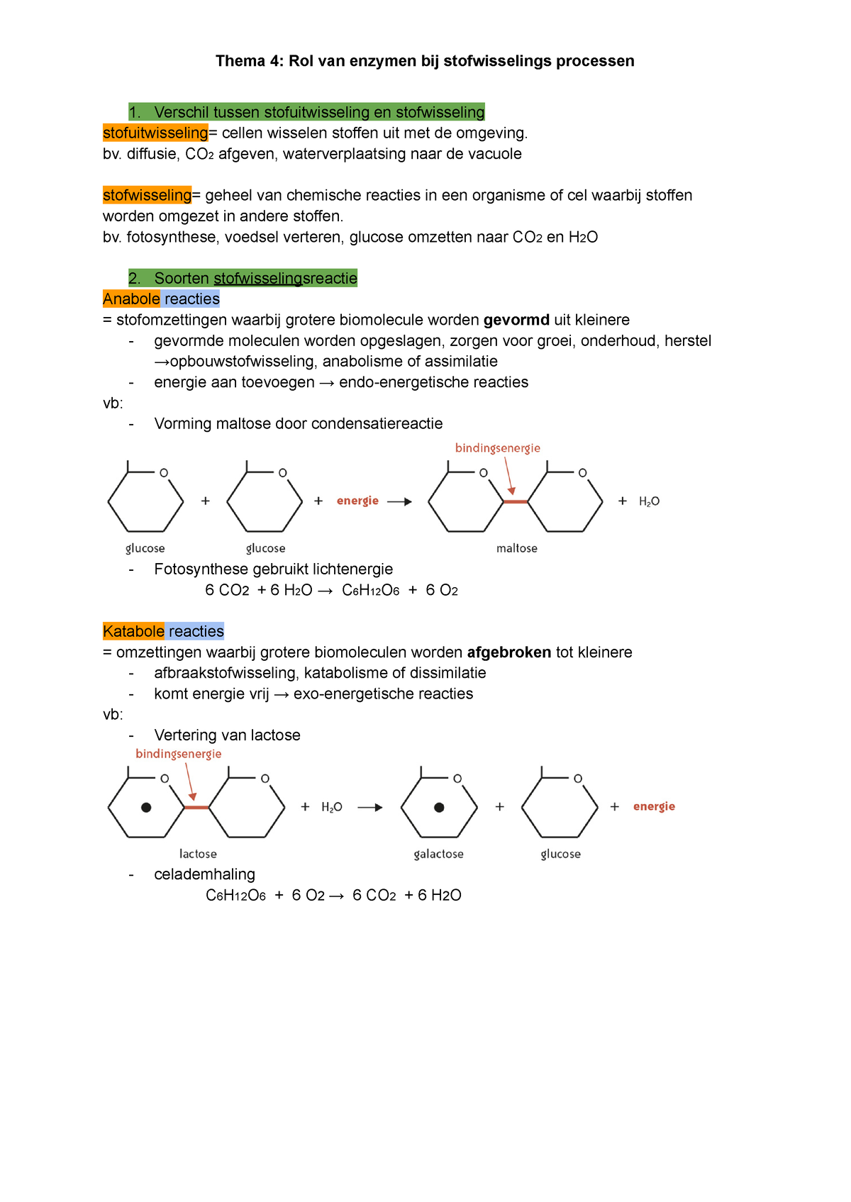 Biologie Thema 4 - Thema 4: Rol Van Enzymen Bij Stofwisselings ...