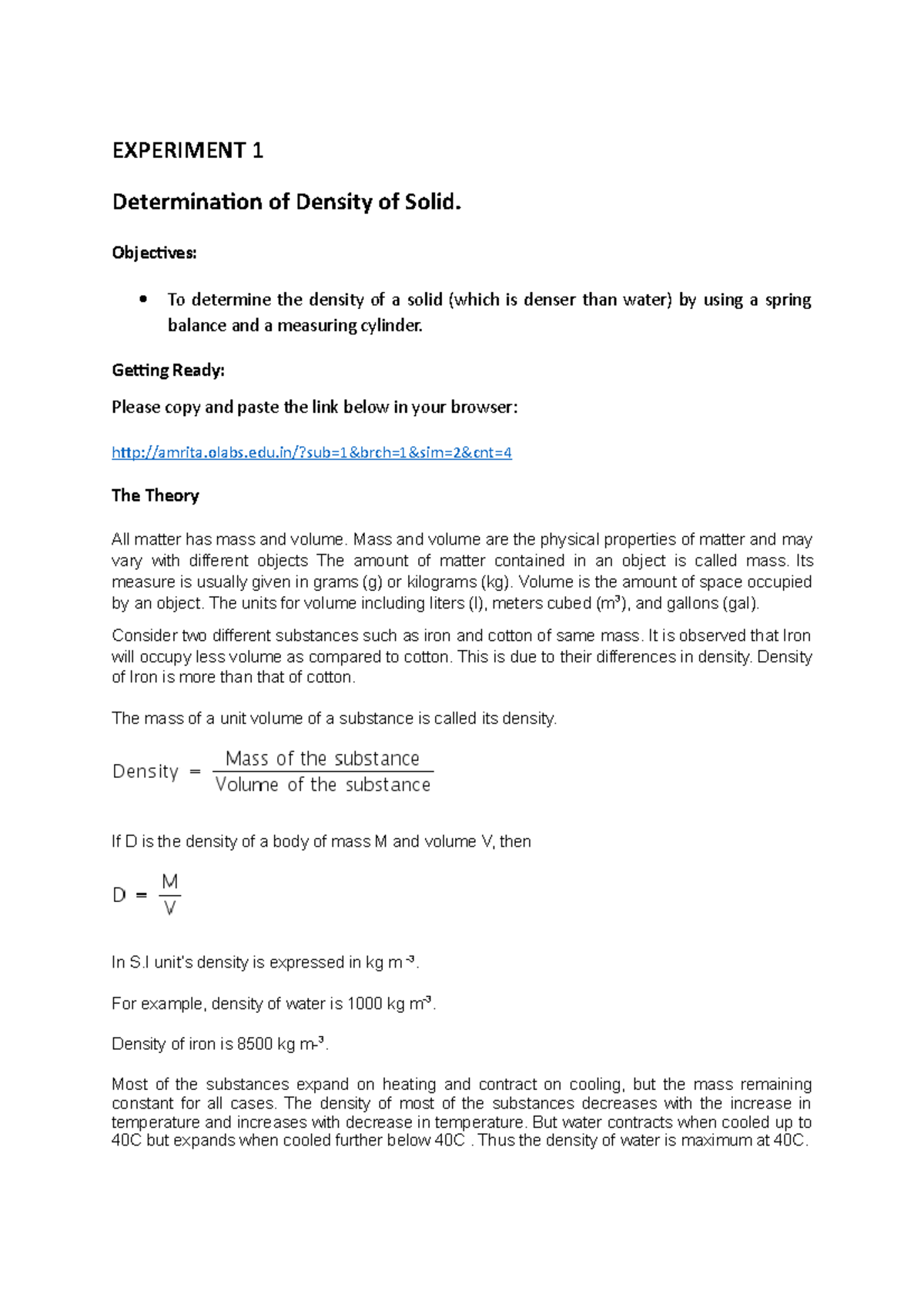 Determination of density of the solid - EXPERIMENT 1 Determination of ...