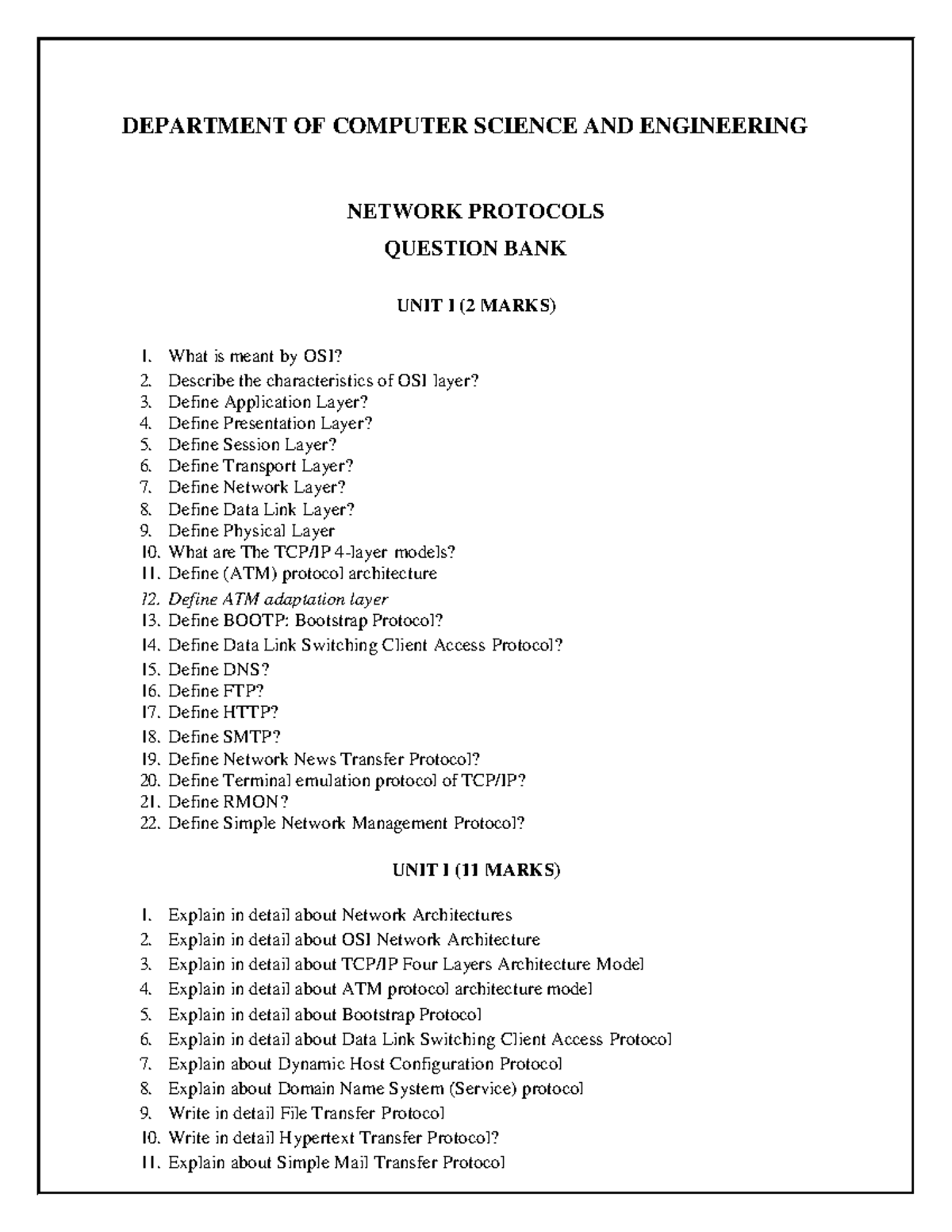 NP(IQ) Network Protocols Question Bank and Preparation Notes
