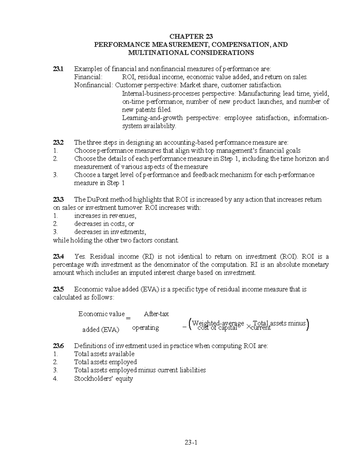 Chapter 23 performance measurement compensation and multinational ...