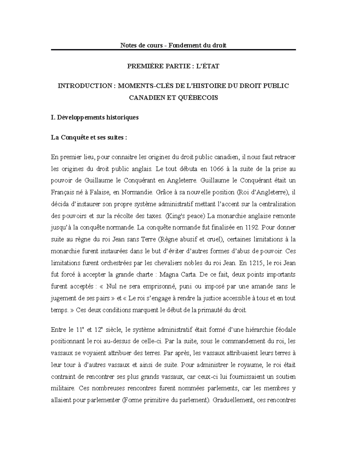 Notes de cours - Droit public fondamental - Notes de cours - Fondement ...