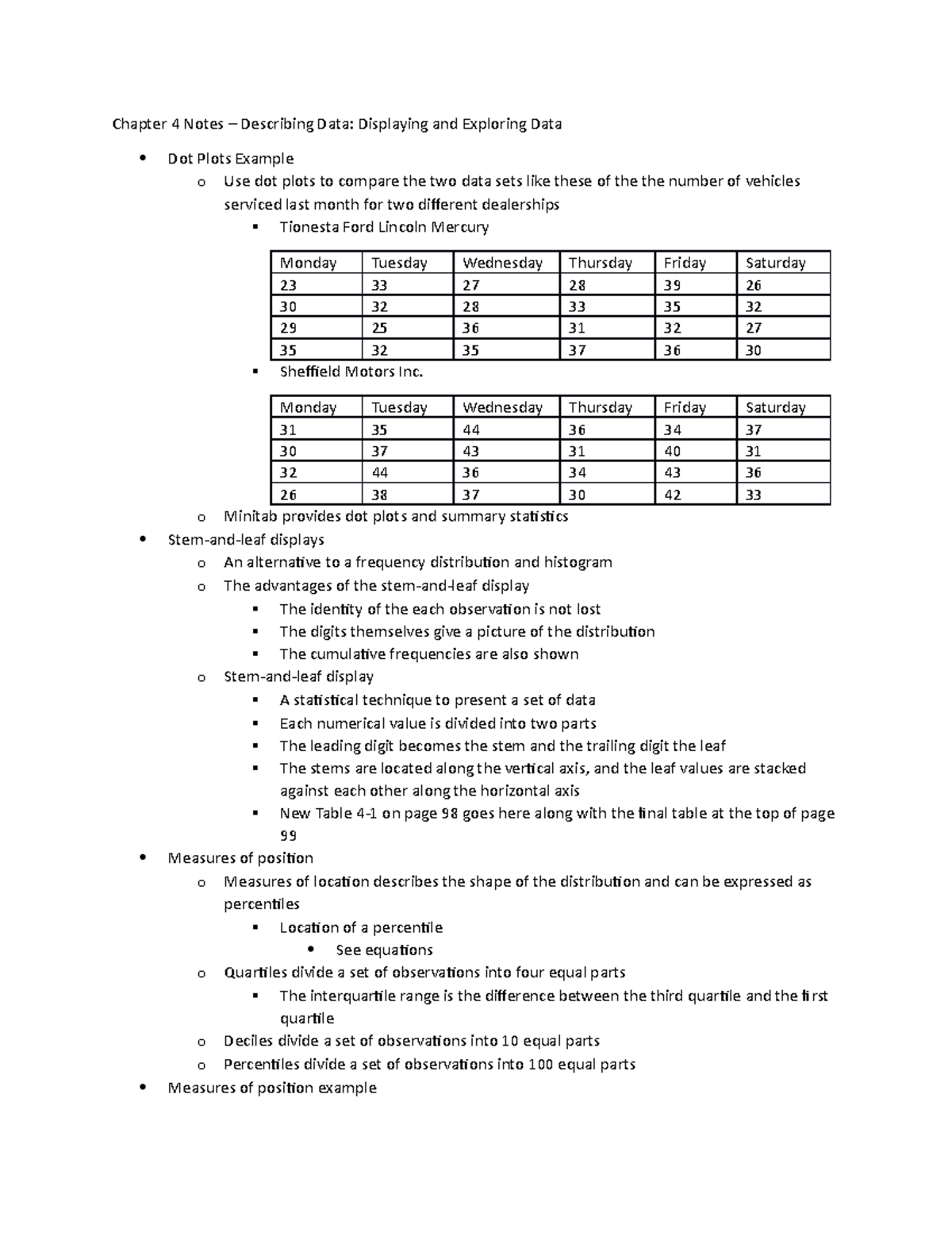 Chapter 4 Notes - Chapter 4 Notes – Describing Data: Displaying and ...