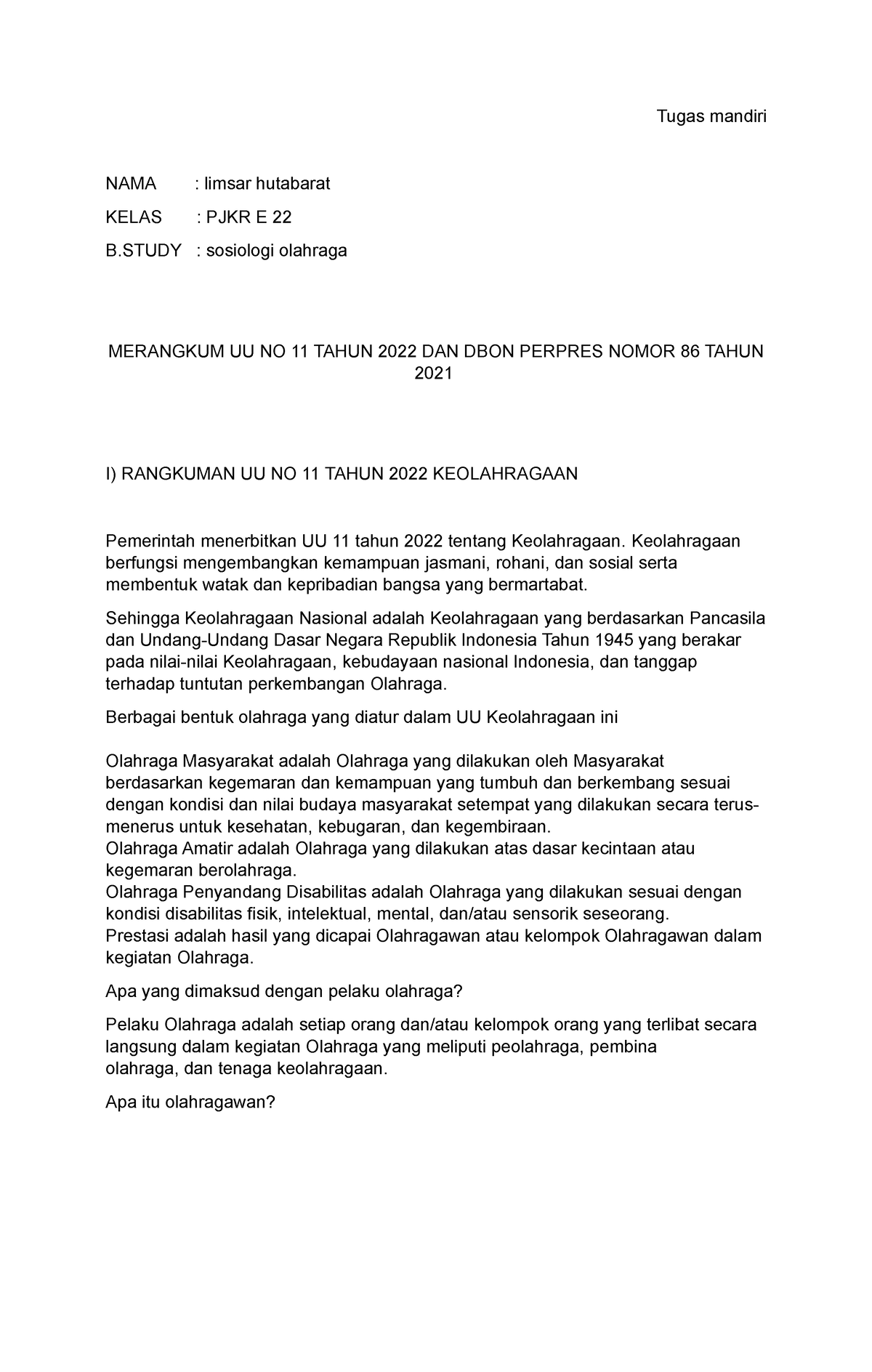 Tugas Sosiologi II - Tugas Mandiri NAMA : Limsar Hutabarat KELAS : PJKR ...