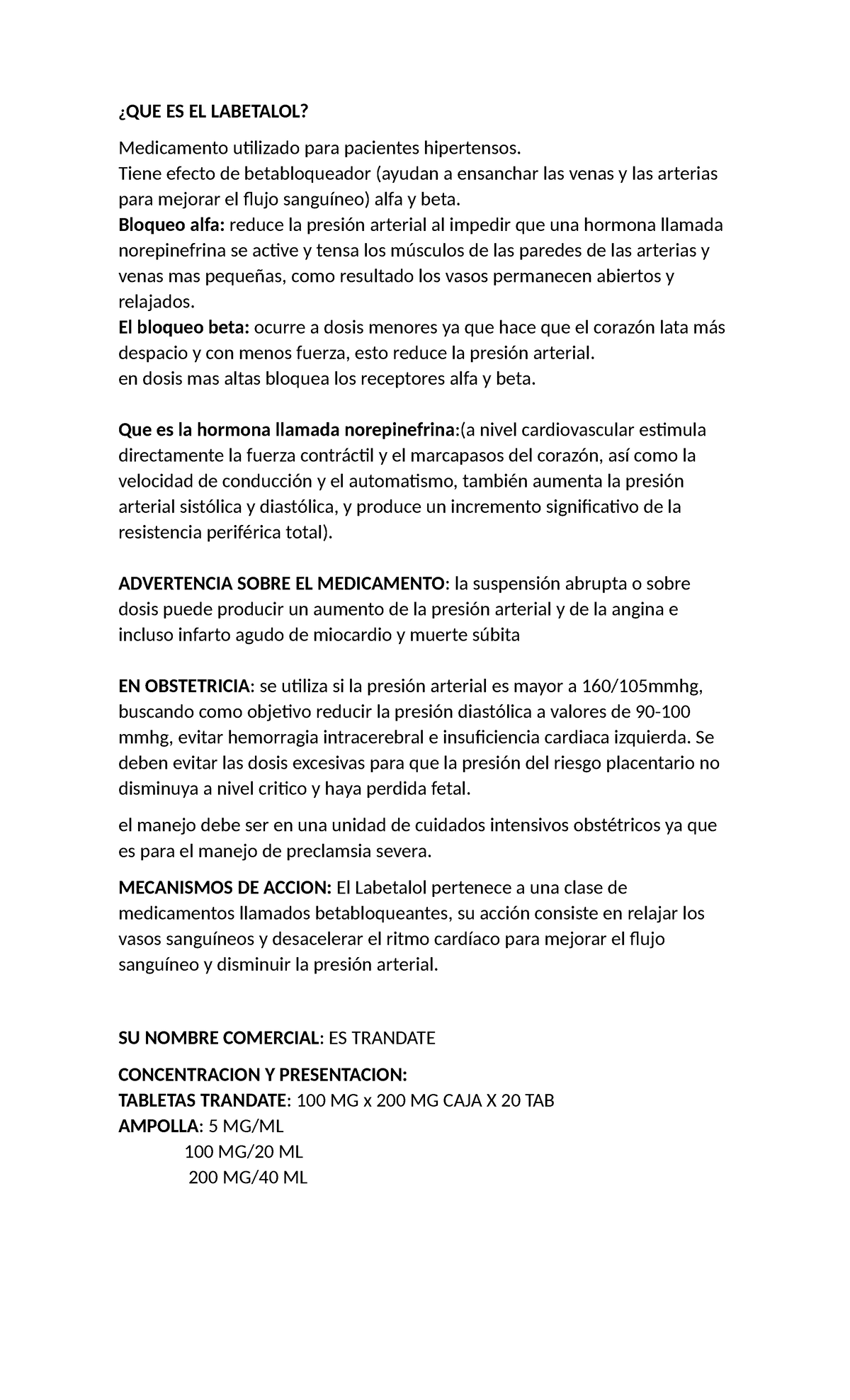 QUE ES EL Labetalol Resumen Auxiliar de enfermería ¿QUE ES EL