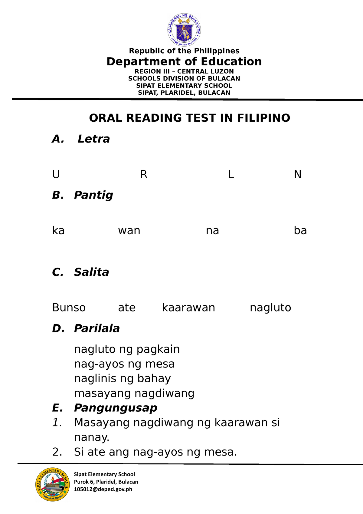 Reading Material IN Filipino - Bachelor Of Elementary Education - BulSU ...