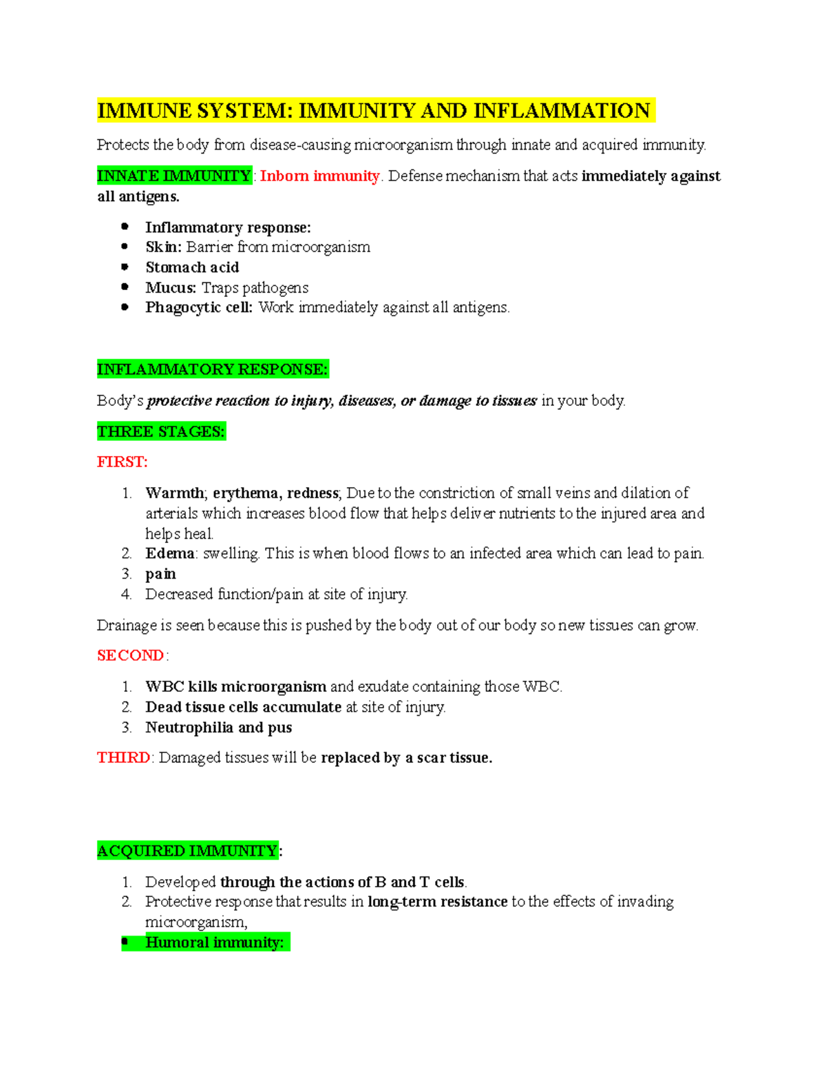 Immune System - Med Surge Cheat Sheet - IMMUNE SYSTEM: IMMUNITY AND ...