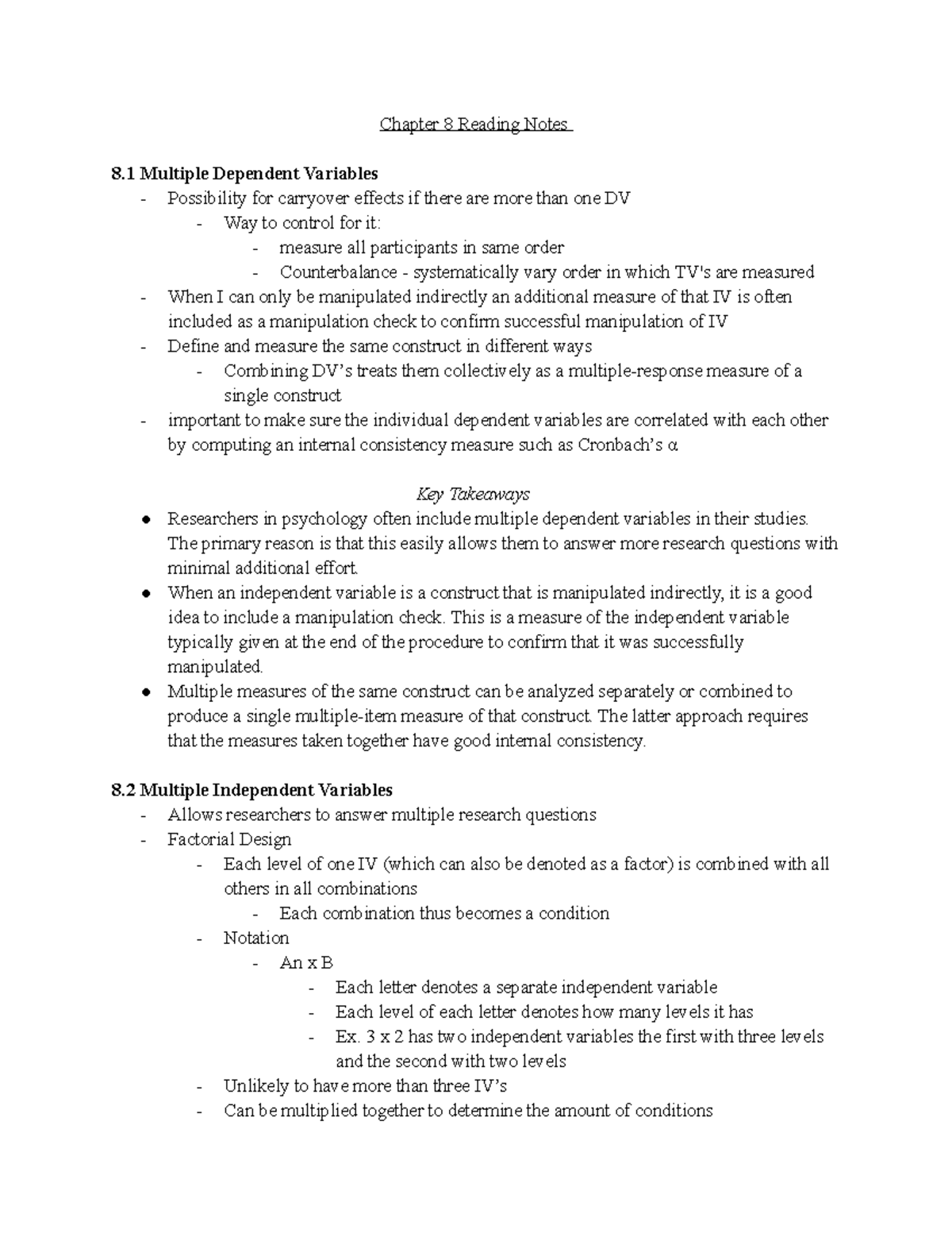 Ch 8 Reading Notes - Summary Research Methods in Psychology - Chapter 8 ...