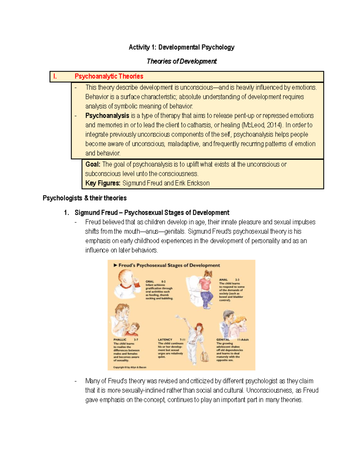 Developmental Theories - Activity 1: Developmental Psychology Theories ...