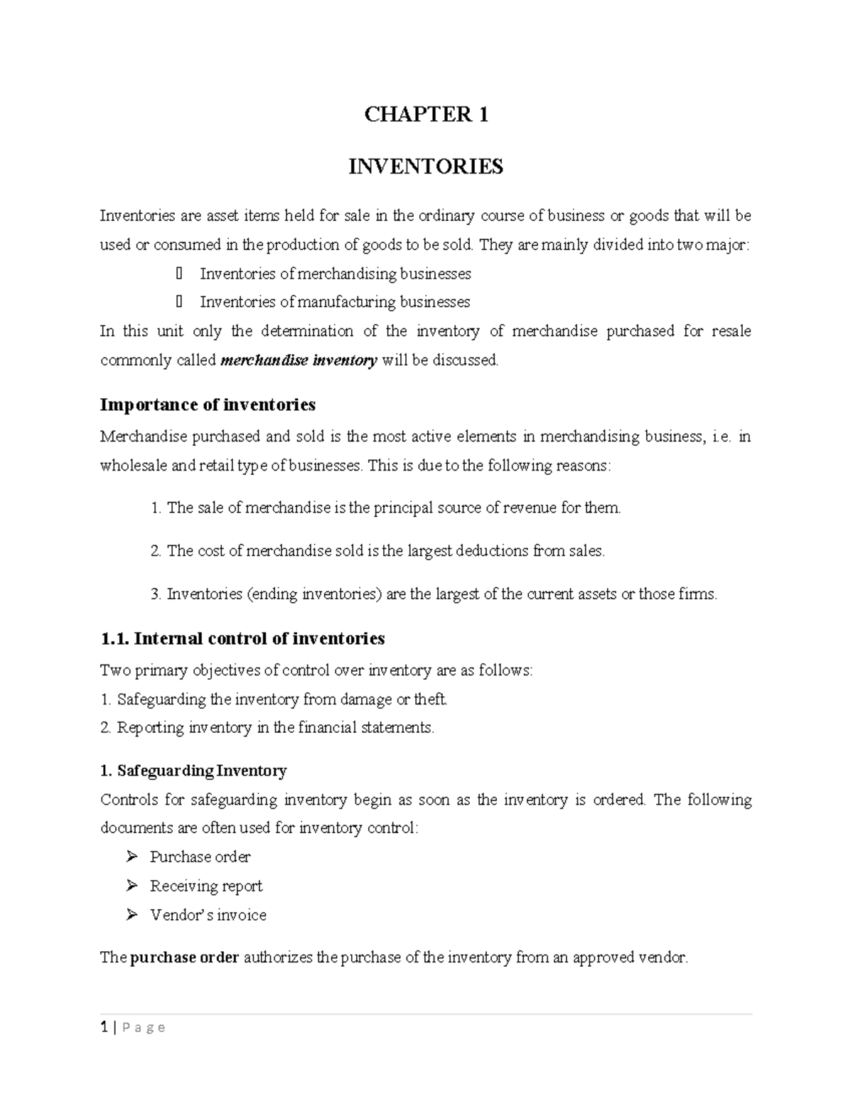 Chapter 1 inventory - material - CHAPTER 1 INVENTORIES Inventories are ...