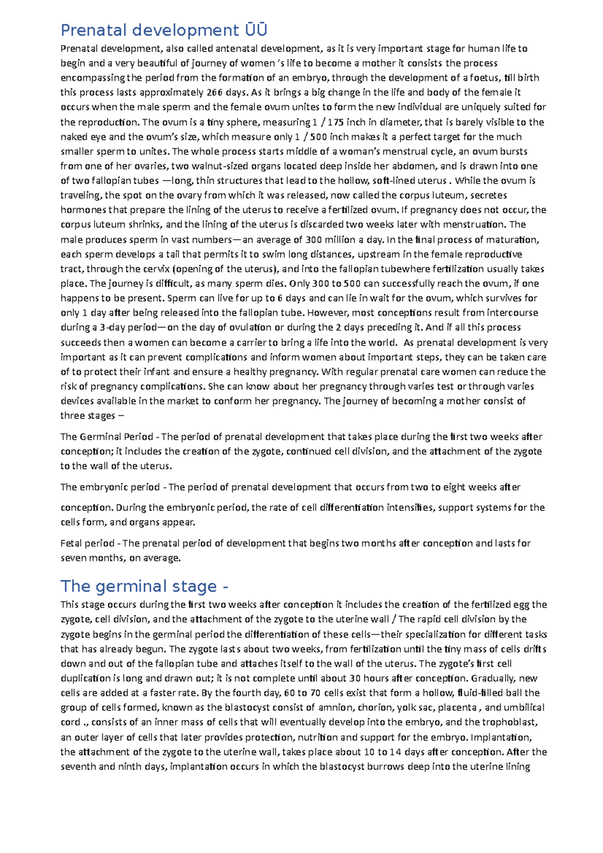 Prenatal Development - Abc - Prenatal Development ŪŪ Prenatal 