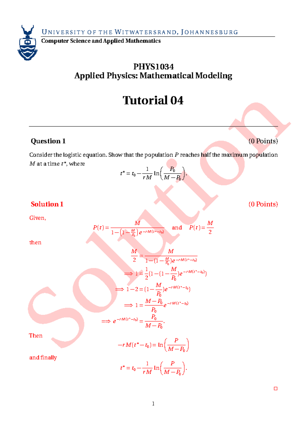 Tutorial 04 memo Memo Solution U N I V E R S I T Y O F T H E W I T
