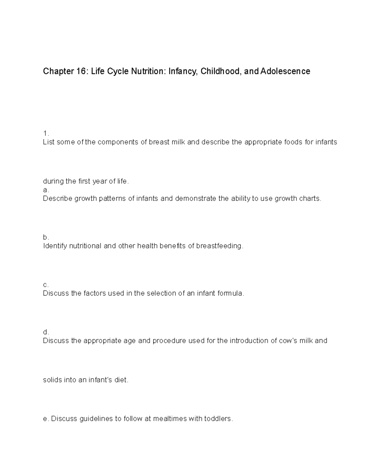 Chapter 16 An Overview of Nutrition Chapter 16 Life Cycle Nutrition