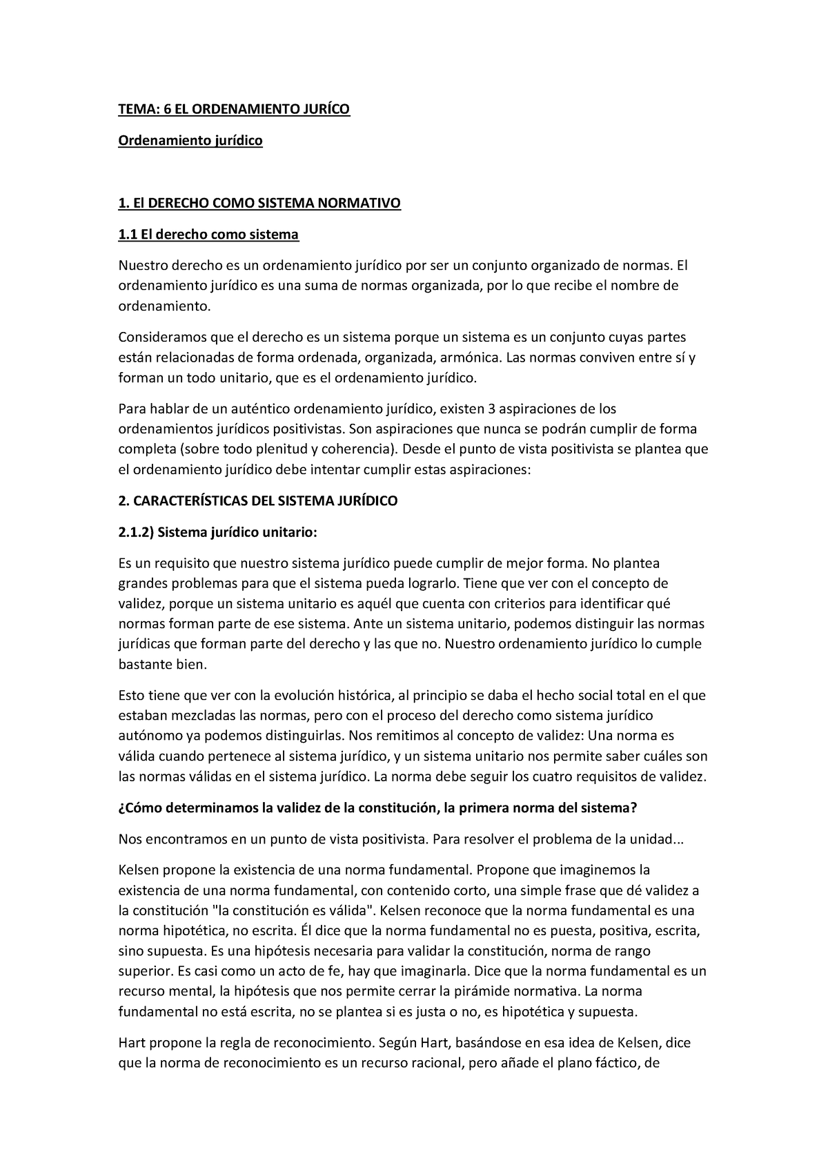 TEMA 6 Teoria DEL Derecho - TEMA: 6 EL ORDENAMIENTO JURÍCO Ordenamiento ...