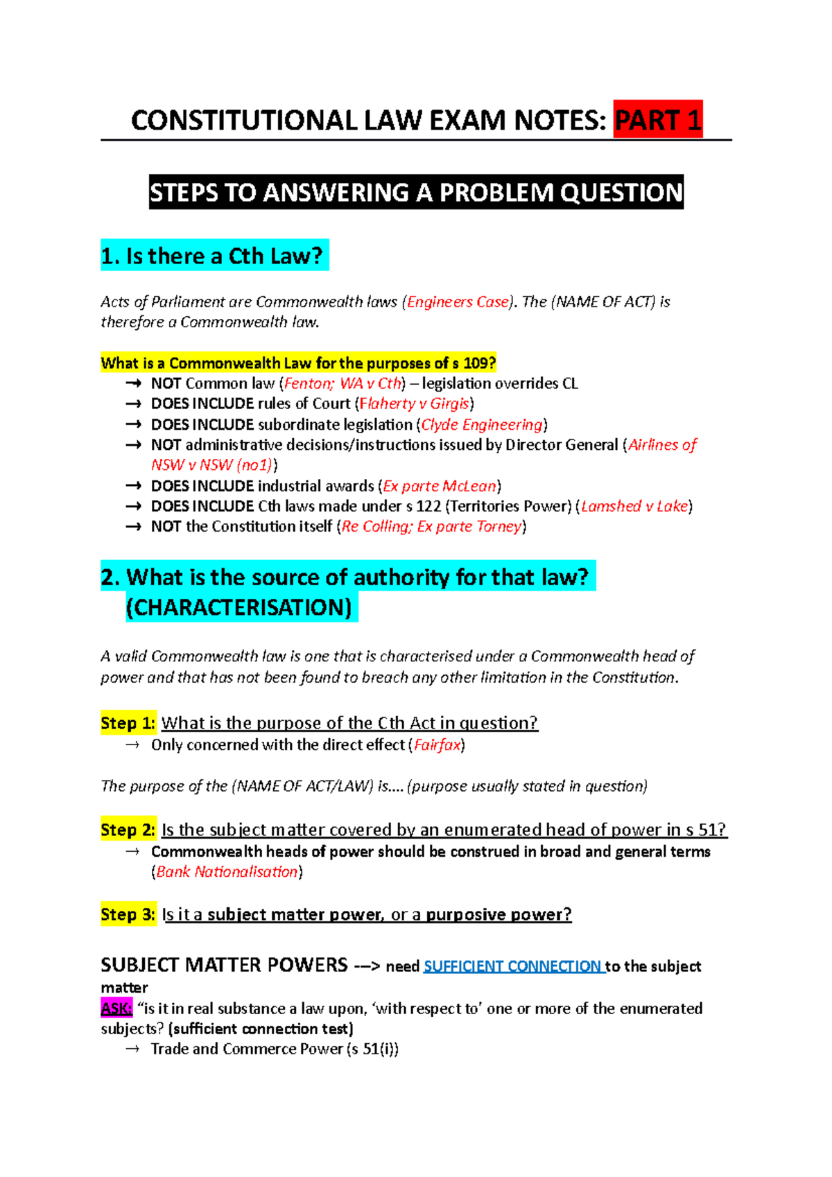 Constitutional LAW EXAM Notes CONSTITUTIONAL LAW EXAM NOTES PART 1