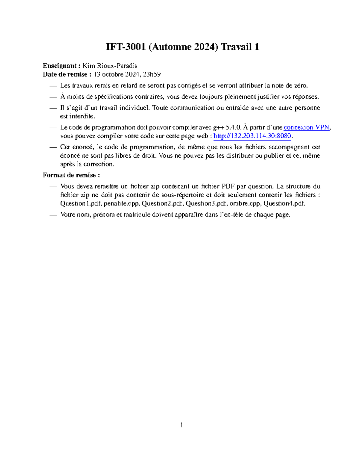 Questions du Tp1 - IFT-3001 (Automne 2024) Travail 1 Enseignant : Kim ...