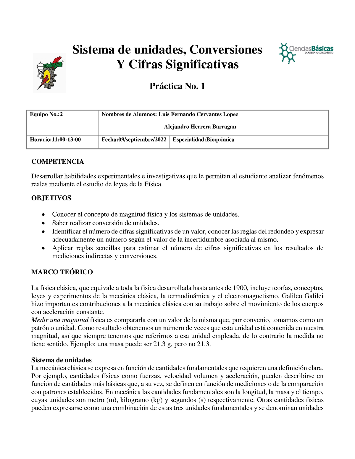 Practica Mediciones Sistema De Unidades Conversiones Y Cifras Significativas Práctica No 1 0654