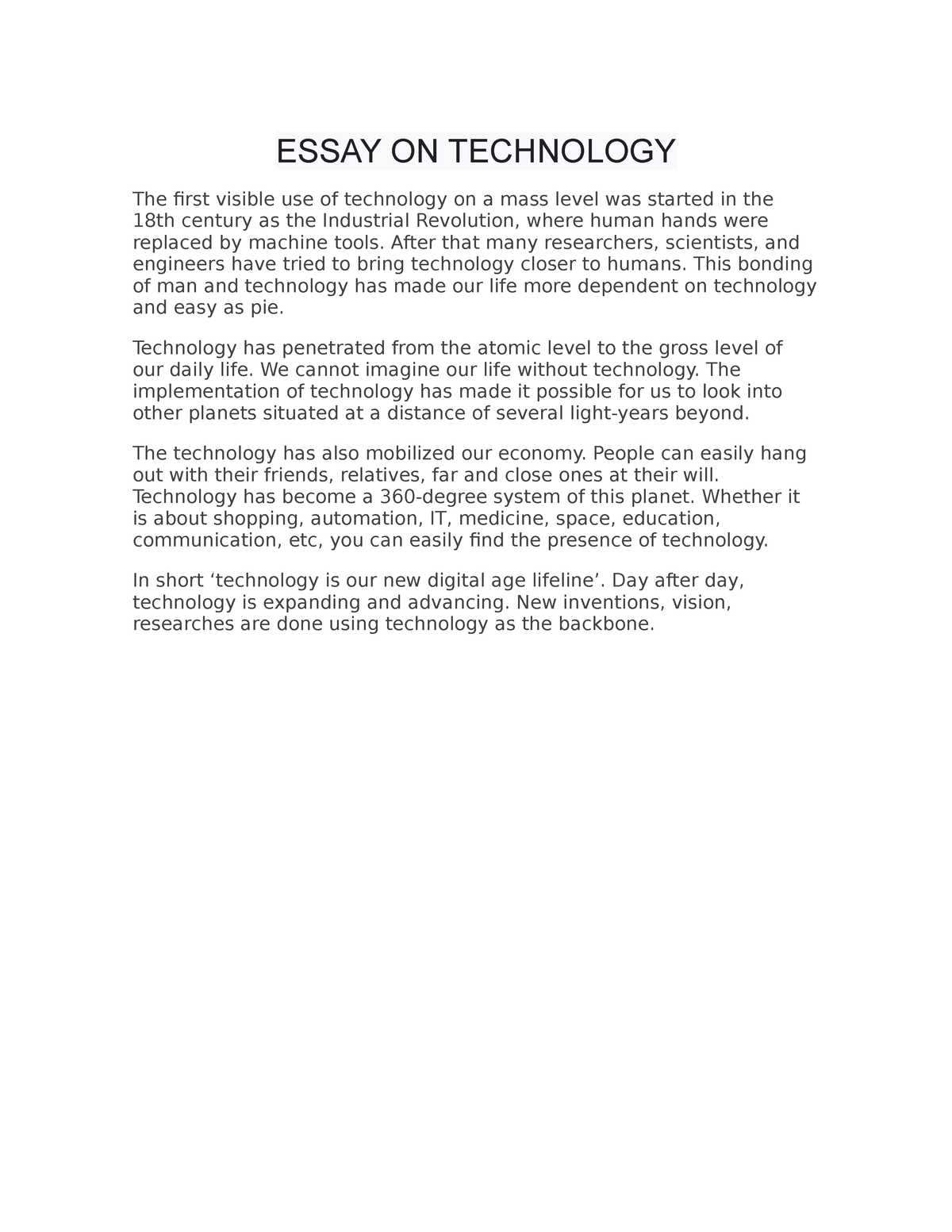 best essay on technology