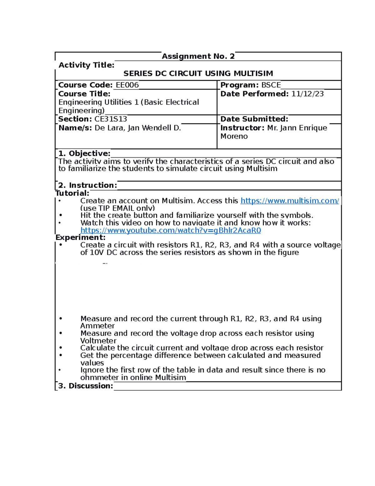 Mechanical Engineering Utilities Assignment No. 2 Activity Title