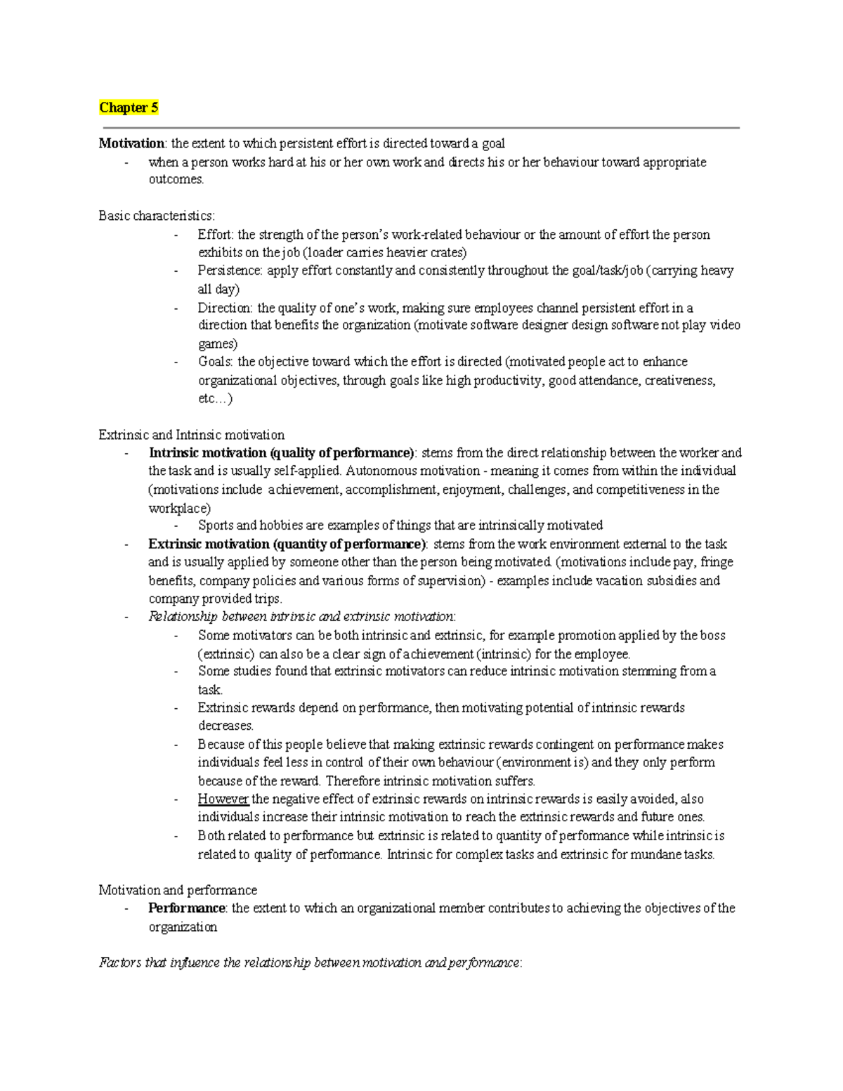 OB Midterm #2 Chapter Notes -2 - Chapter 5 the extent to which ...