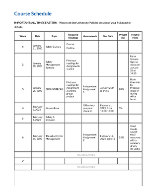 Course Outline - Aviation Safety - AVIATION SAFETY WINTER 2023 AVIA 417 ...