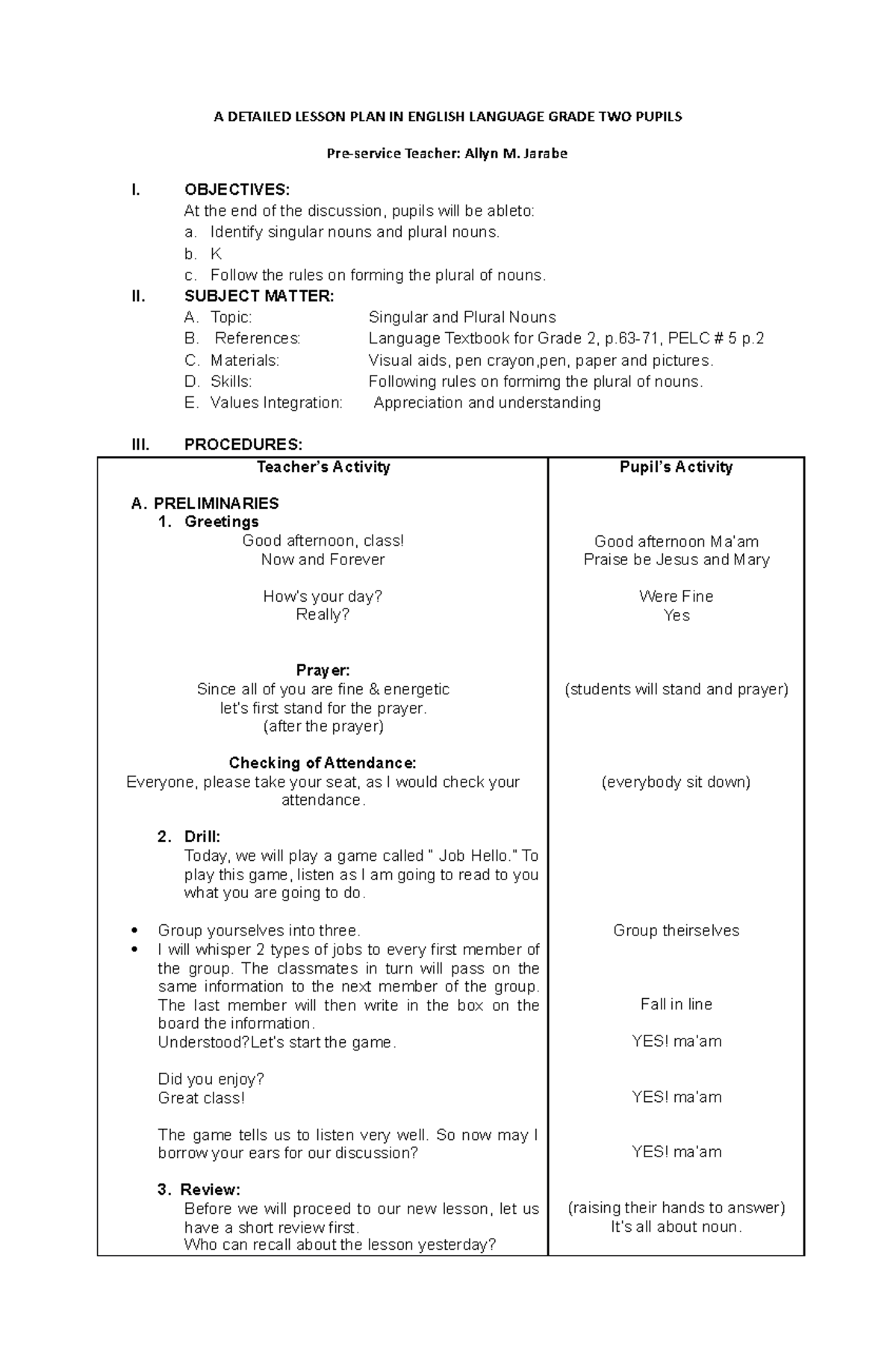 Scfull - a detailed lesson plan - A DETAILED LESSON PLAN IN ENGLISH ...