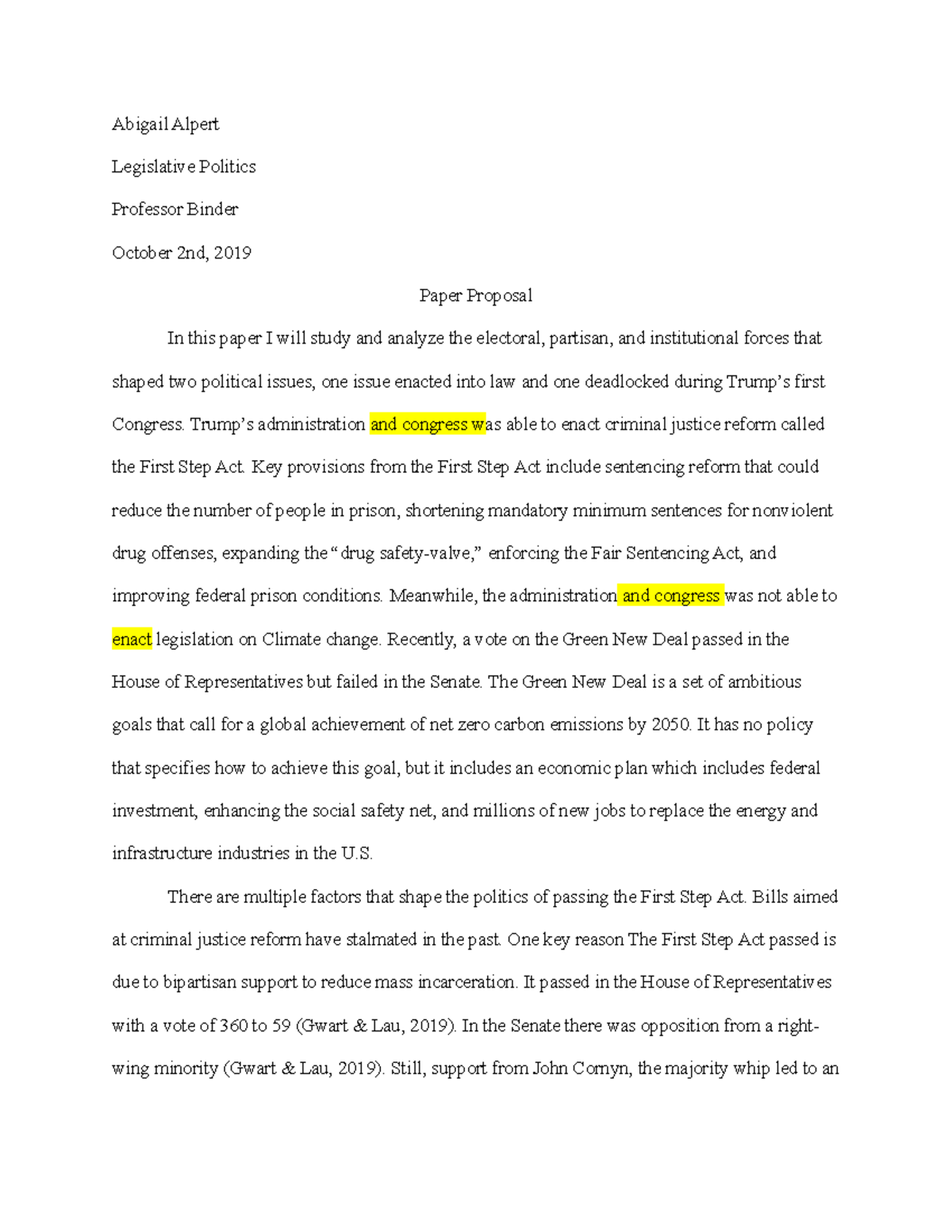 Proposal for Final Paper - Abigail Alpert Legislative Politics ...