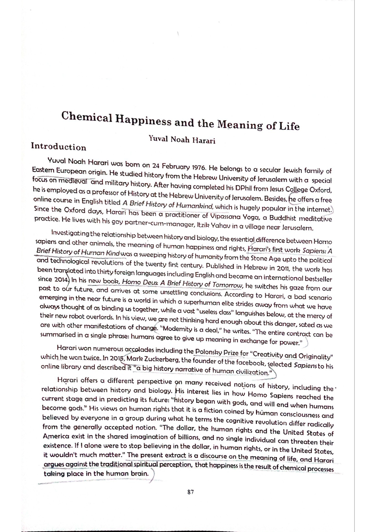 chemical happiness and the meaning of life essay