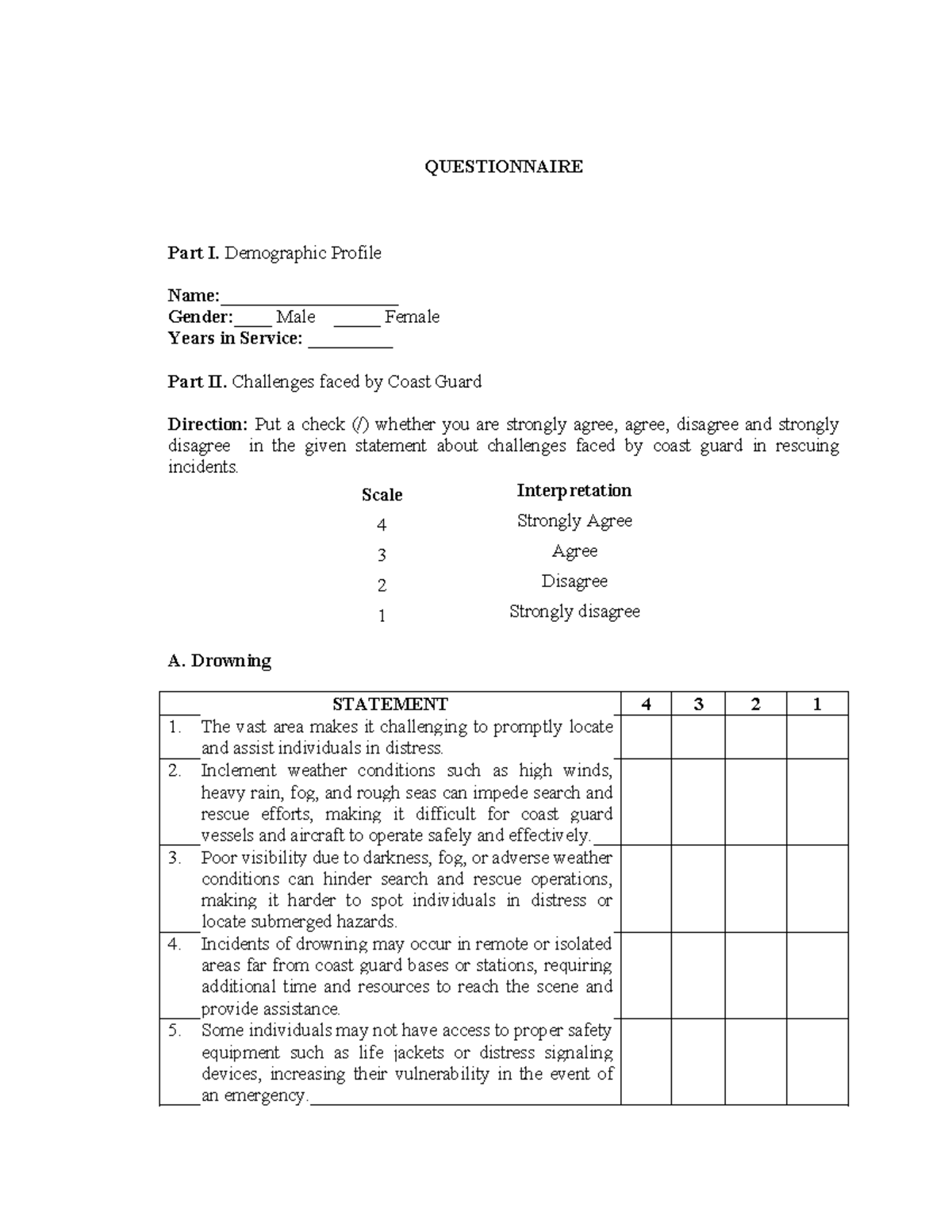 Group 2 Section F Questionnaire - QUESTIONNAIRE Part I. Demographic ...