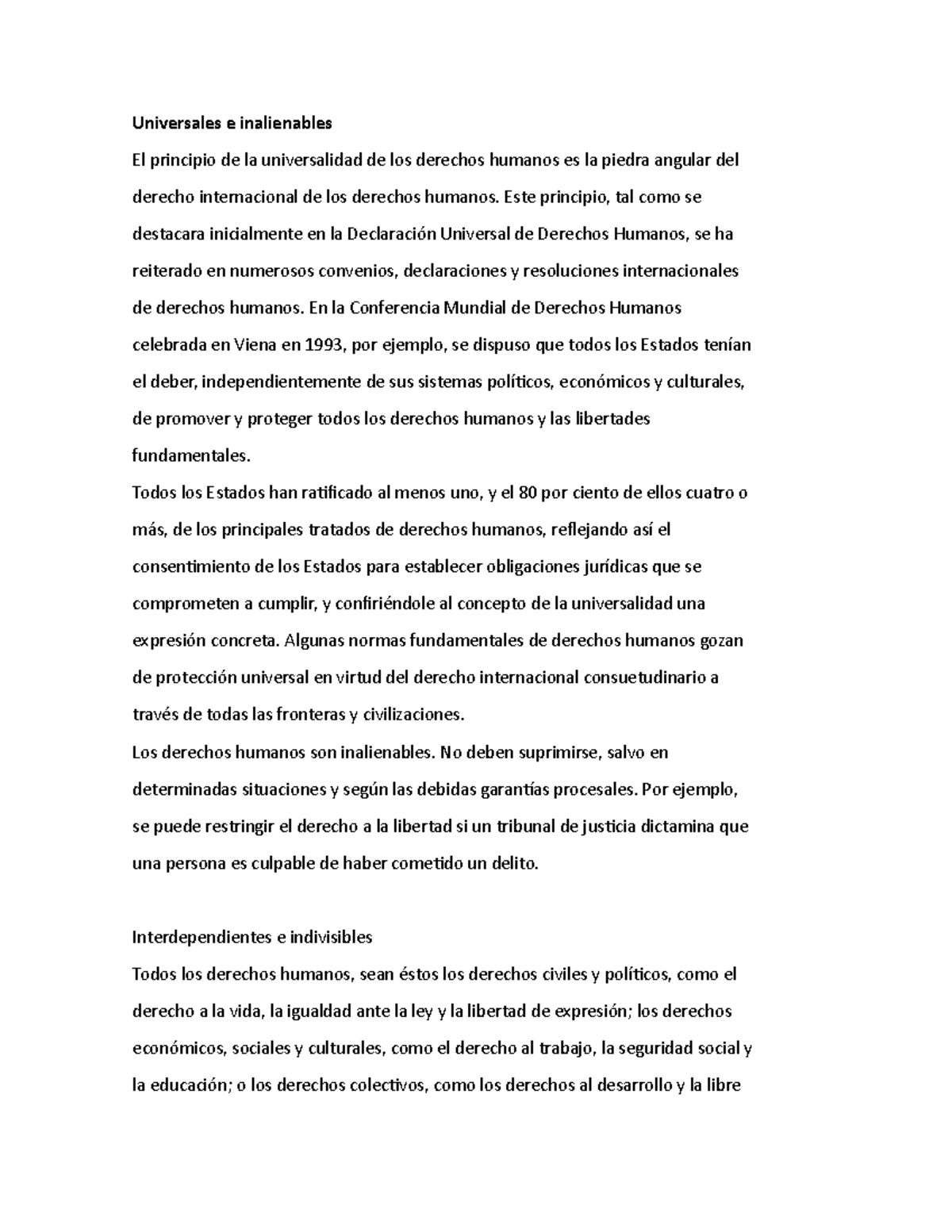 Universales e inalienables - Este principio, tal como se destacara ...