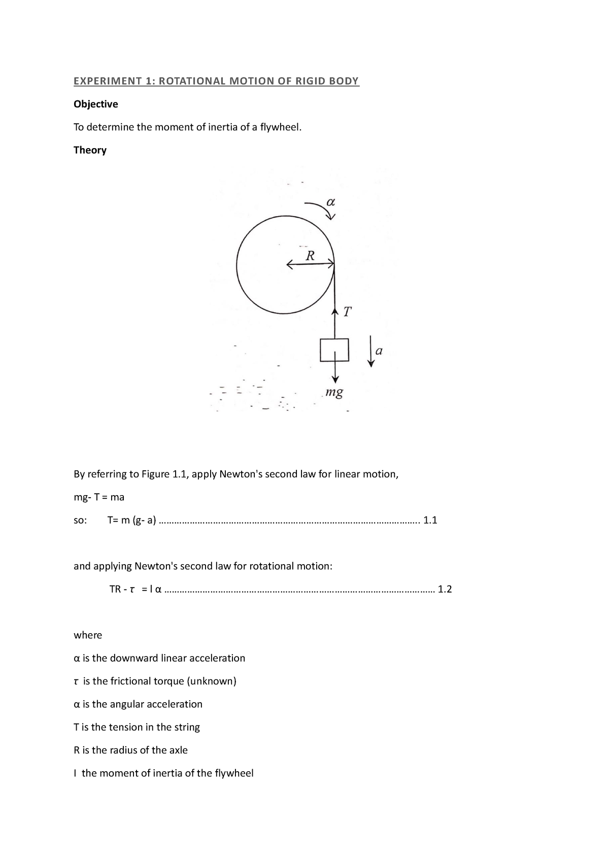 physics lab report - EXPERIMENT 1: ROTATIONAL MOTION OF RIGID BODY ...