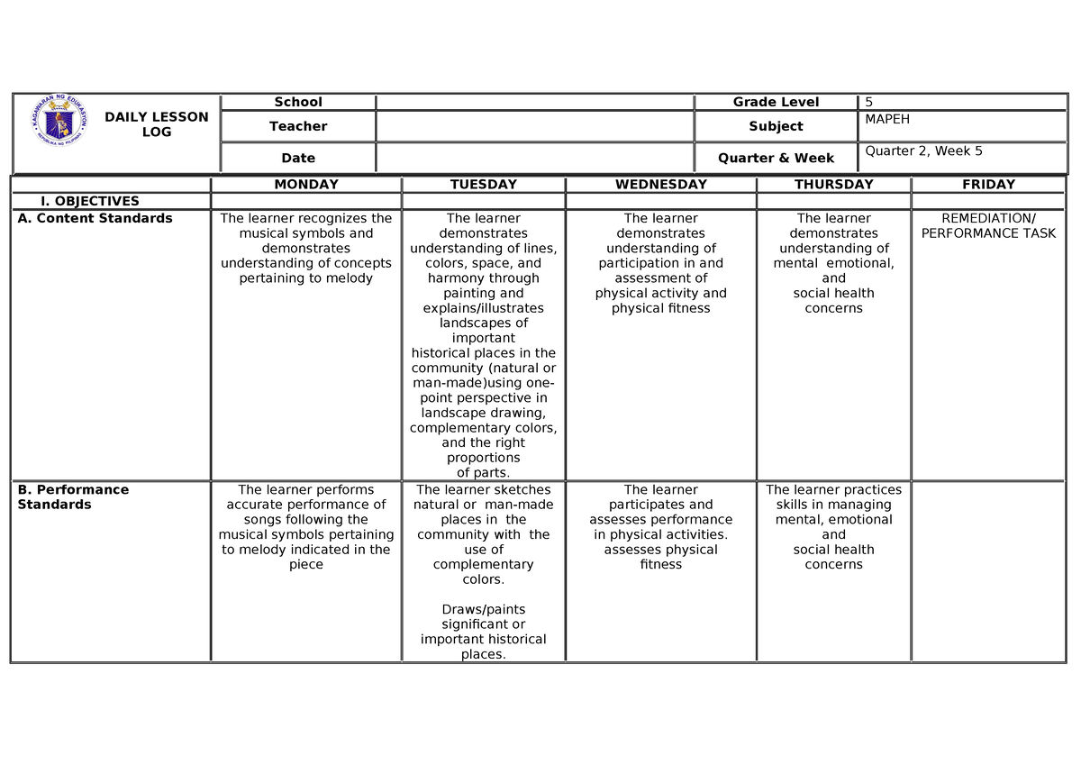 Q2-W5- Mapeh 5 - Daily Lesson Logs - DAILY LESSON LOG School Grade ...