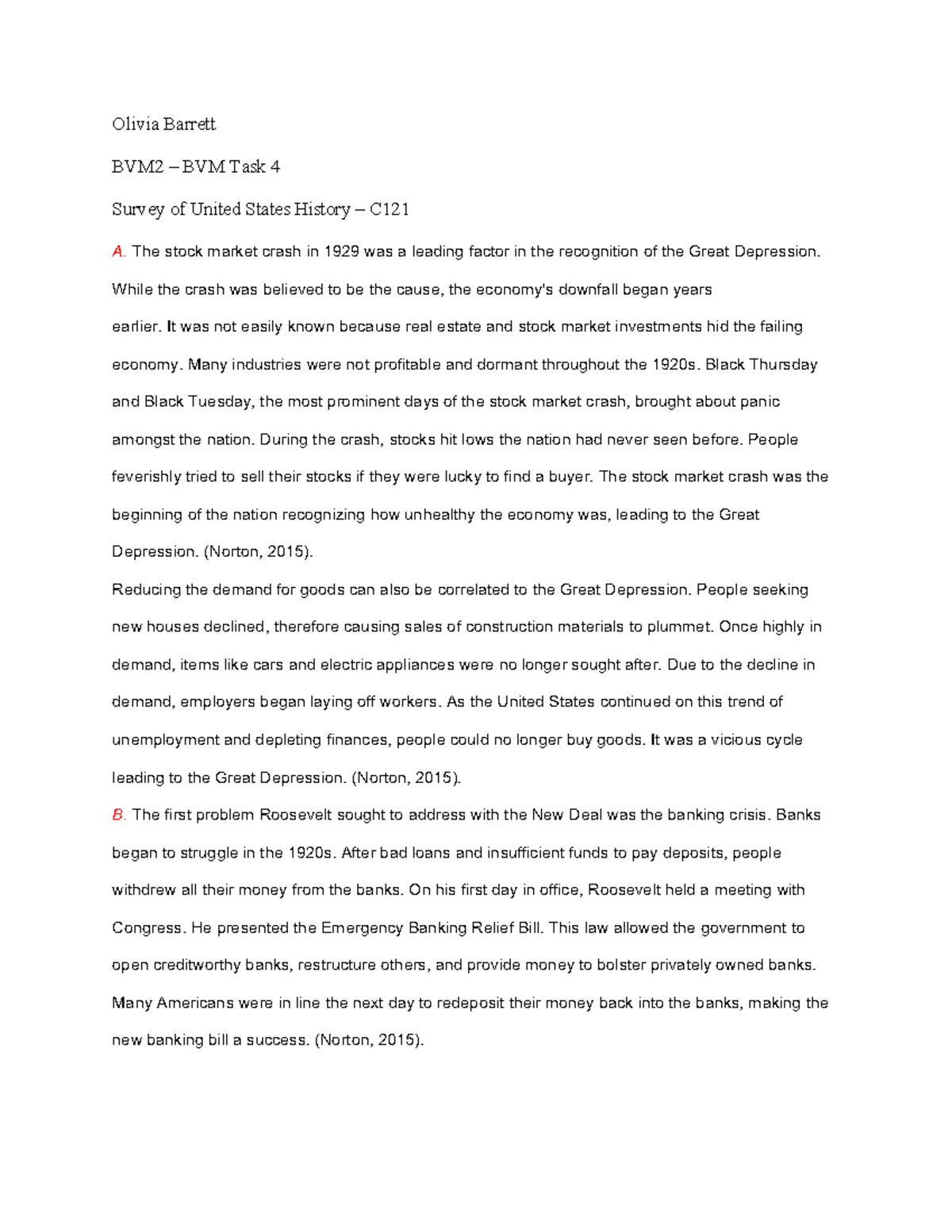 BVM2 Task 4 - Passed - Olivia Barrett BVM2 – BVM Task 4 Survey of ...