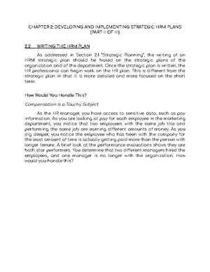 Chapter 2 Developing And Implementing Strategic Hrm Plans Part I Of Chapter 2 Developing And Implementing Strategic Hrm Plans Part I Of