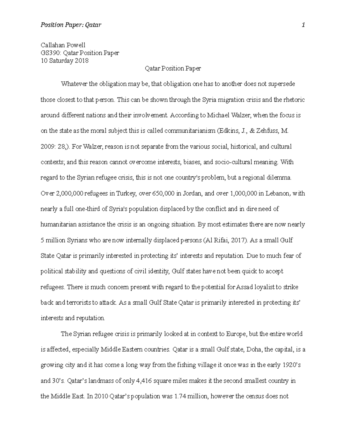 Position Paper Qatar - Grade: A - Callahan Powell GS390: Qatar Position ...