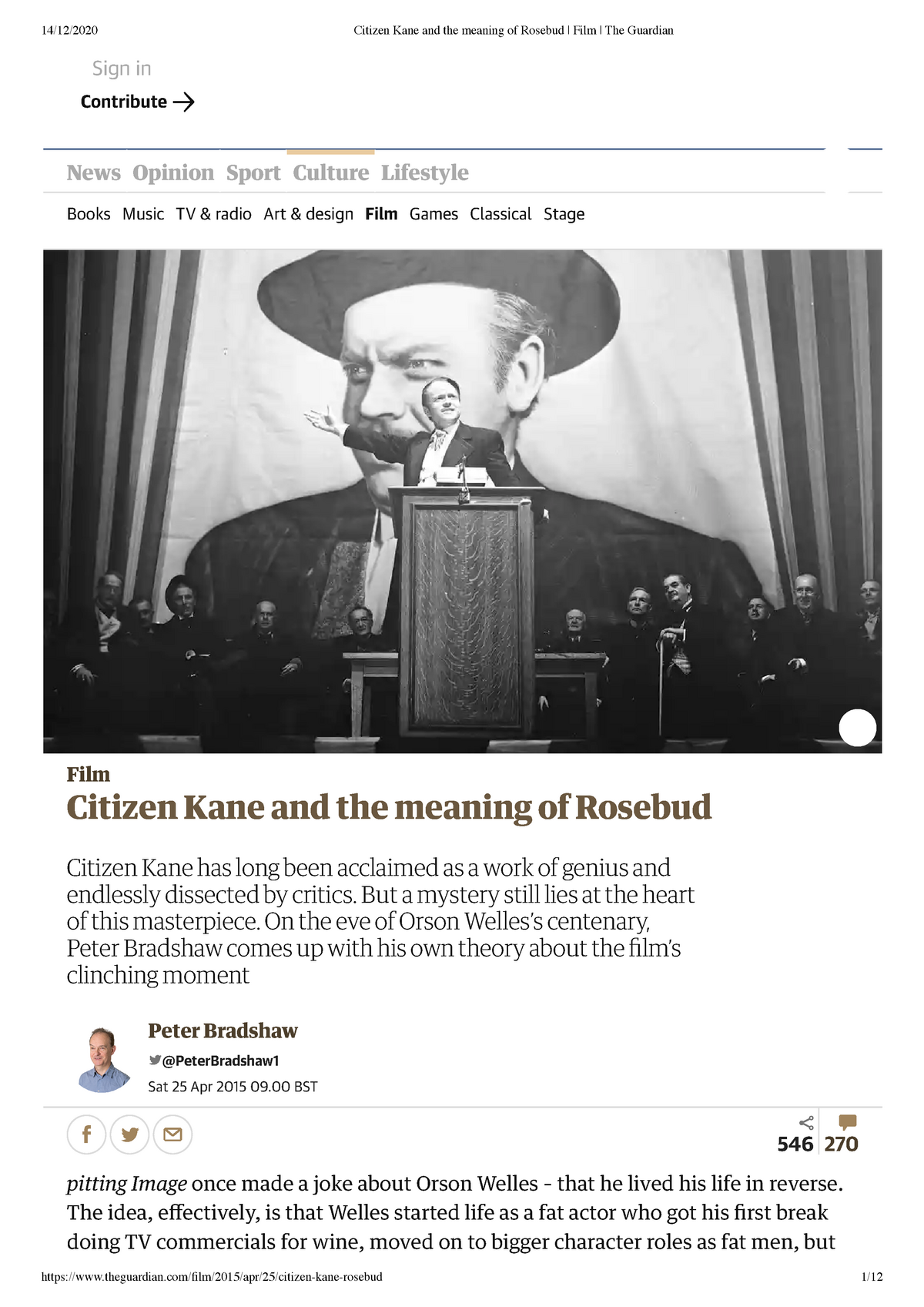 2-Citizen Kane and the meaning of Rosebud Film The Guardian - Film Citizen  Kane and the meaning of - Studocu