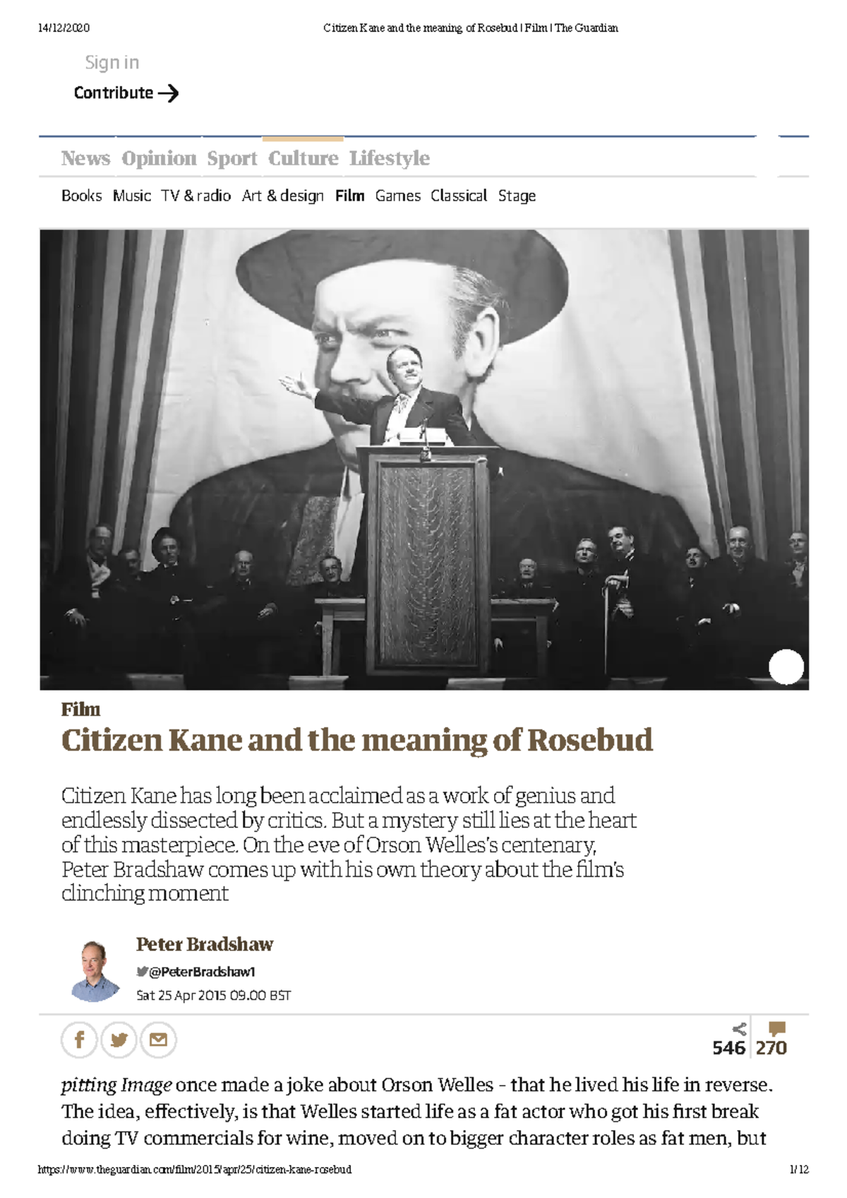 2-Citizen Kane and the meaning of Rosebud Film The Guardian - Film Citizen  Kane and the meaning of - Studocu