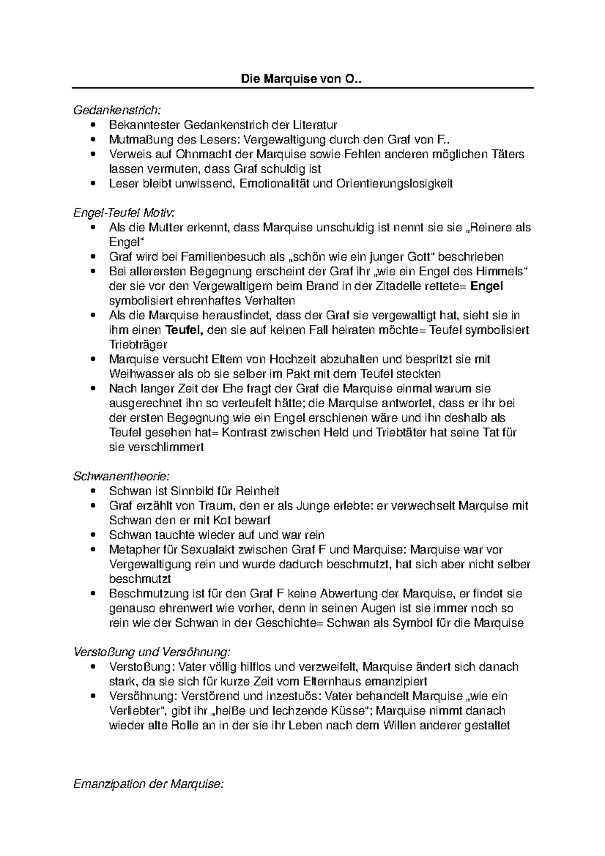 Zusammenfassung Die Marquise Von O Die Marquise von O - zusammenfassung - Die Marquise von O