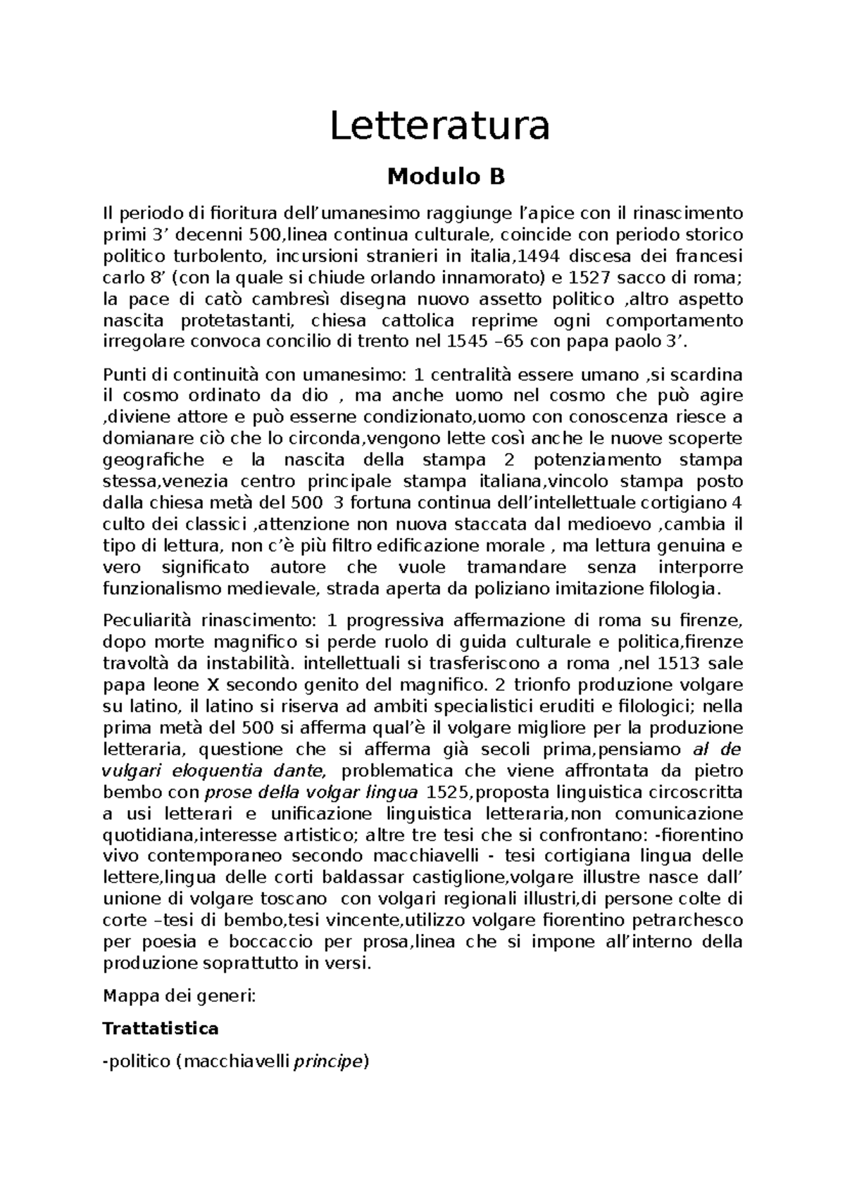 Riassunto Lezioni Lett 2019-20 B - Letteratura Modulo B Il Periodo Di ...