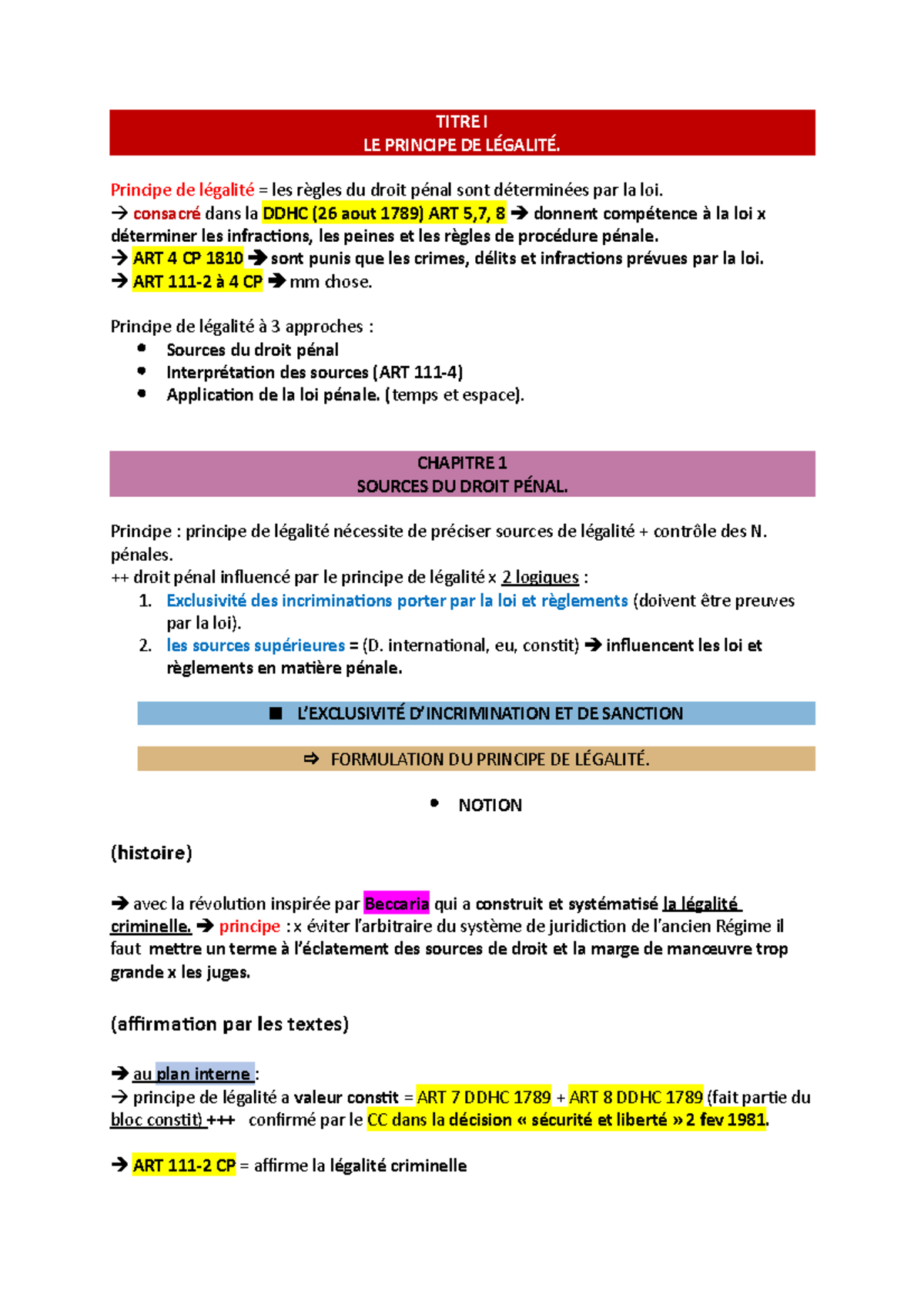 Fiches D. Pénal S3 TITRE I LE PRINCIPE DE LÉGALITÉ. Principe de légalité = les règles du droit Fiches D. Pénal S3 TITRE I LE PRINCIPE DE LÉGALITÉ. Principe de légalité = les règles du droit